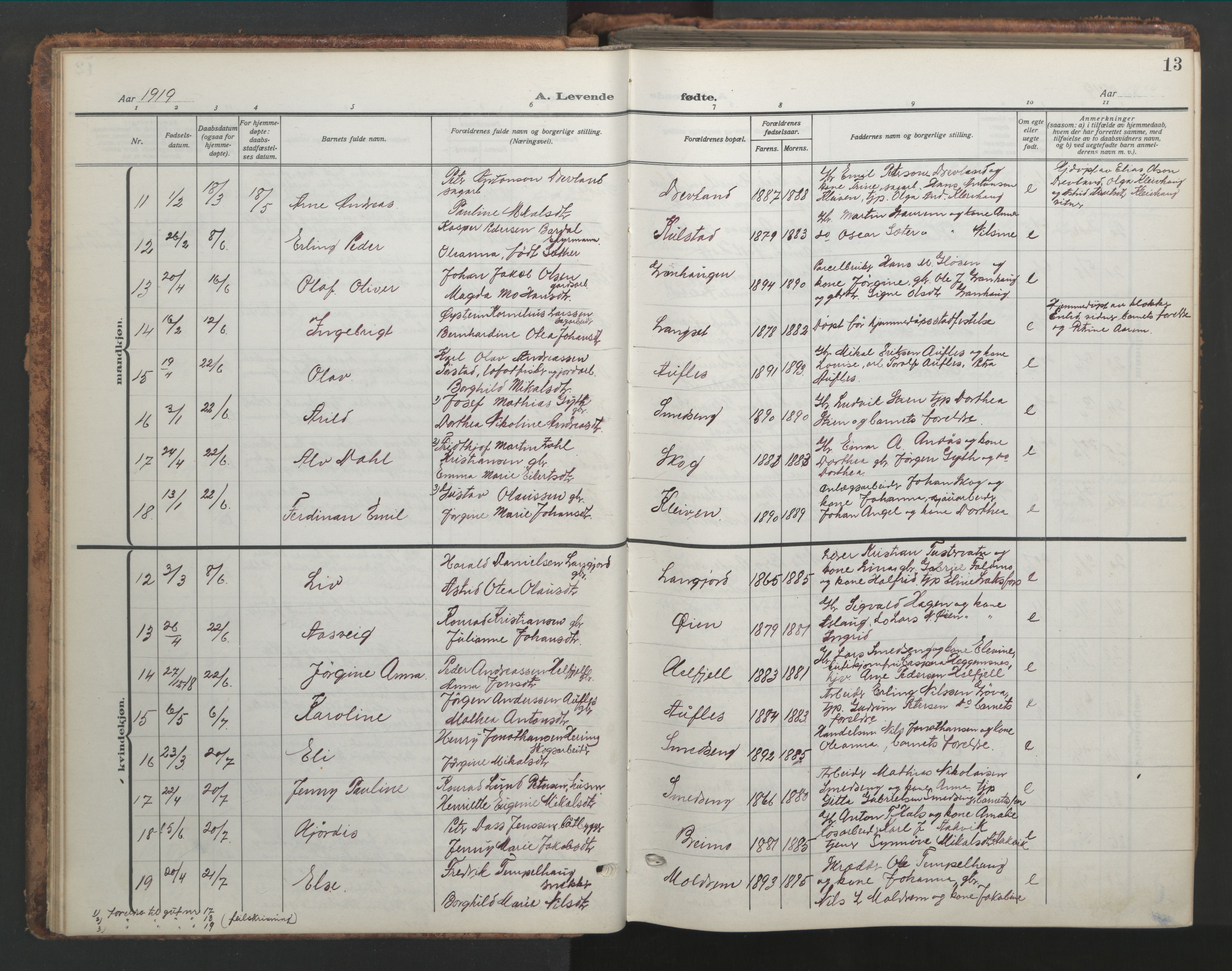 Ministerialprotokoller, klokkerbøker og fødselsregistre - Nordland, AV/SAT-A-1459/820/L0302: Klokkerbok nr. 820C04, 1917-1948, s. 13