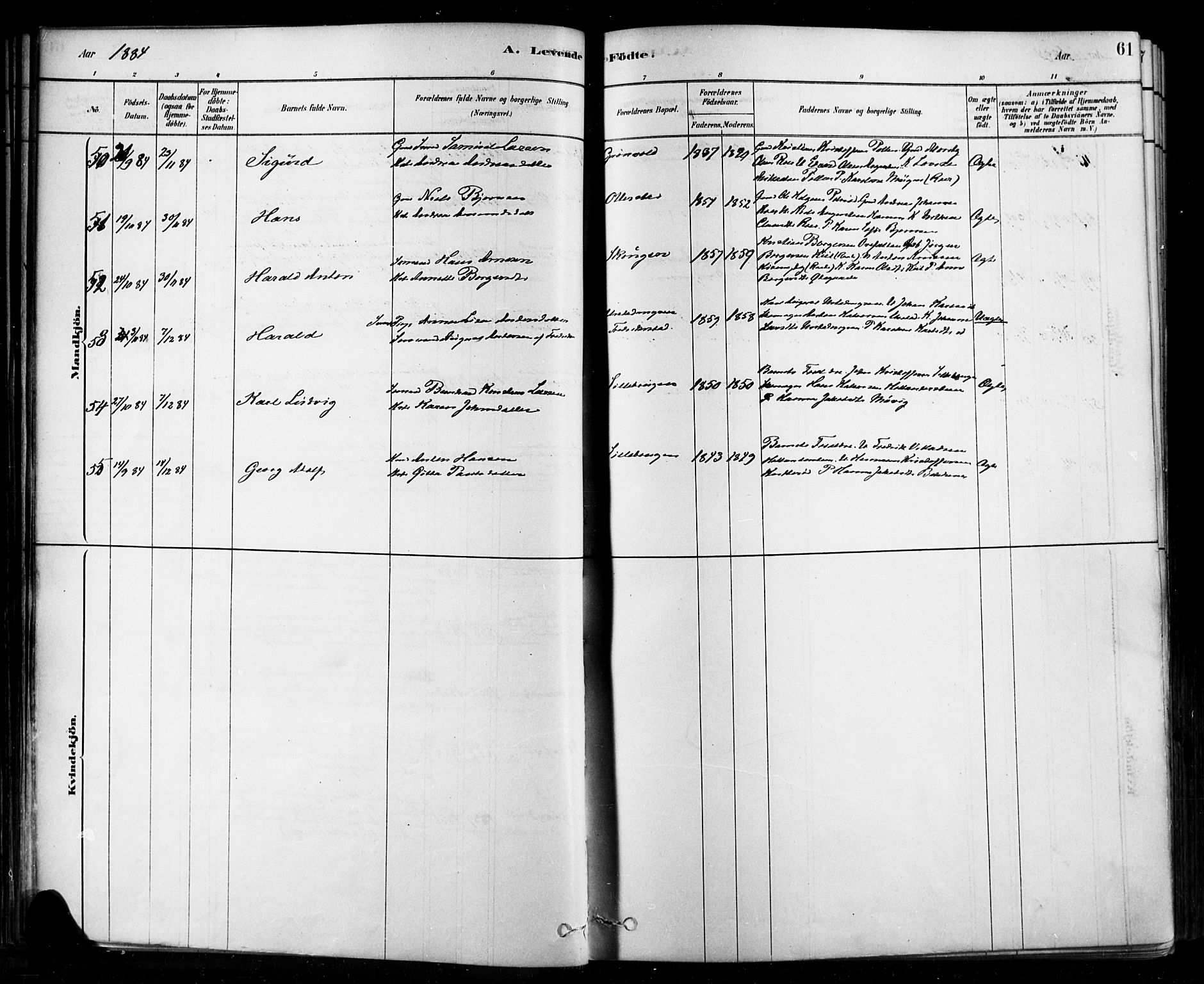 Rygge prestekontor Kirkebøker, AV/SAO-A-10084b/F/Fa/L0007: Ministerialbok nr. 7, 1878-1904, s. 61