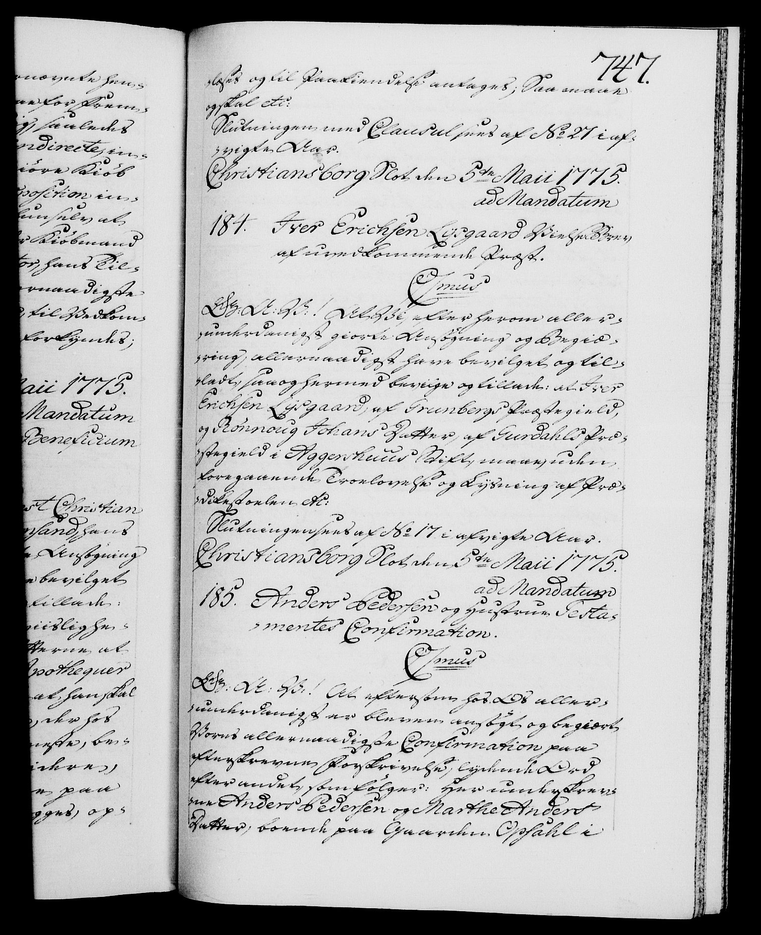 Danske Kanselli 1572-1799, AV/RA-EA-3023/F/Fc/Fca/Fcaa/L0046: Norske registre, 1773-1775, s. 747a