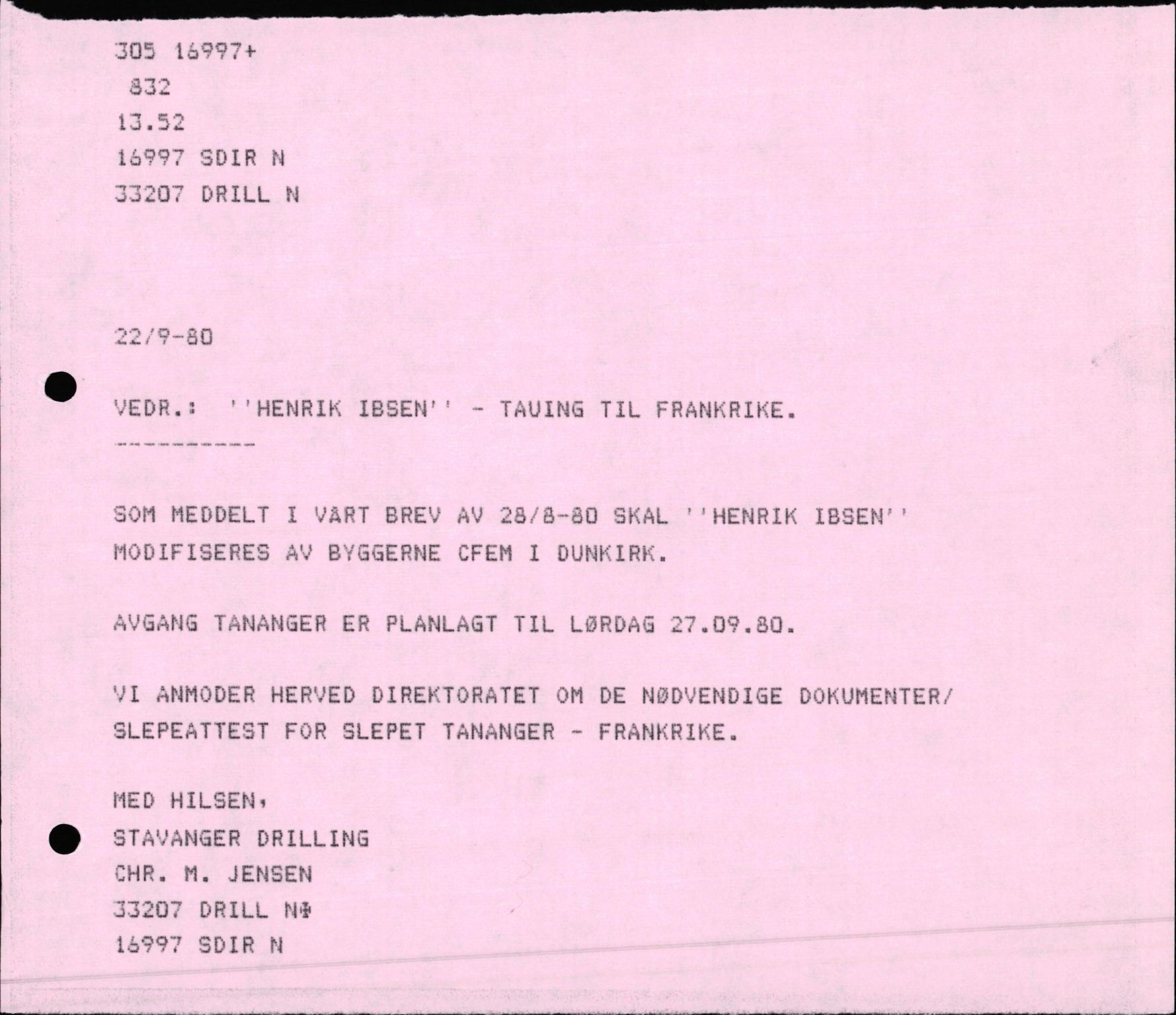 Pa 1503 - Stavanger Drilling AS, AV/SAST-A-101906/2/E/Ec/Eca/L0011: Sak og korrespondanse, 1980-1981