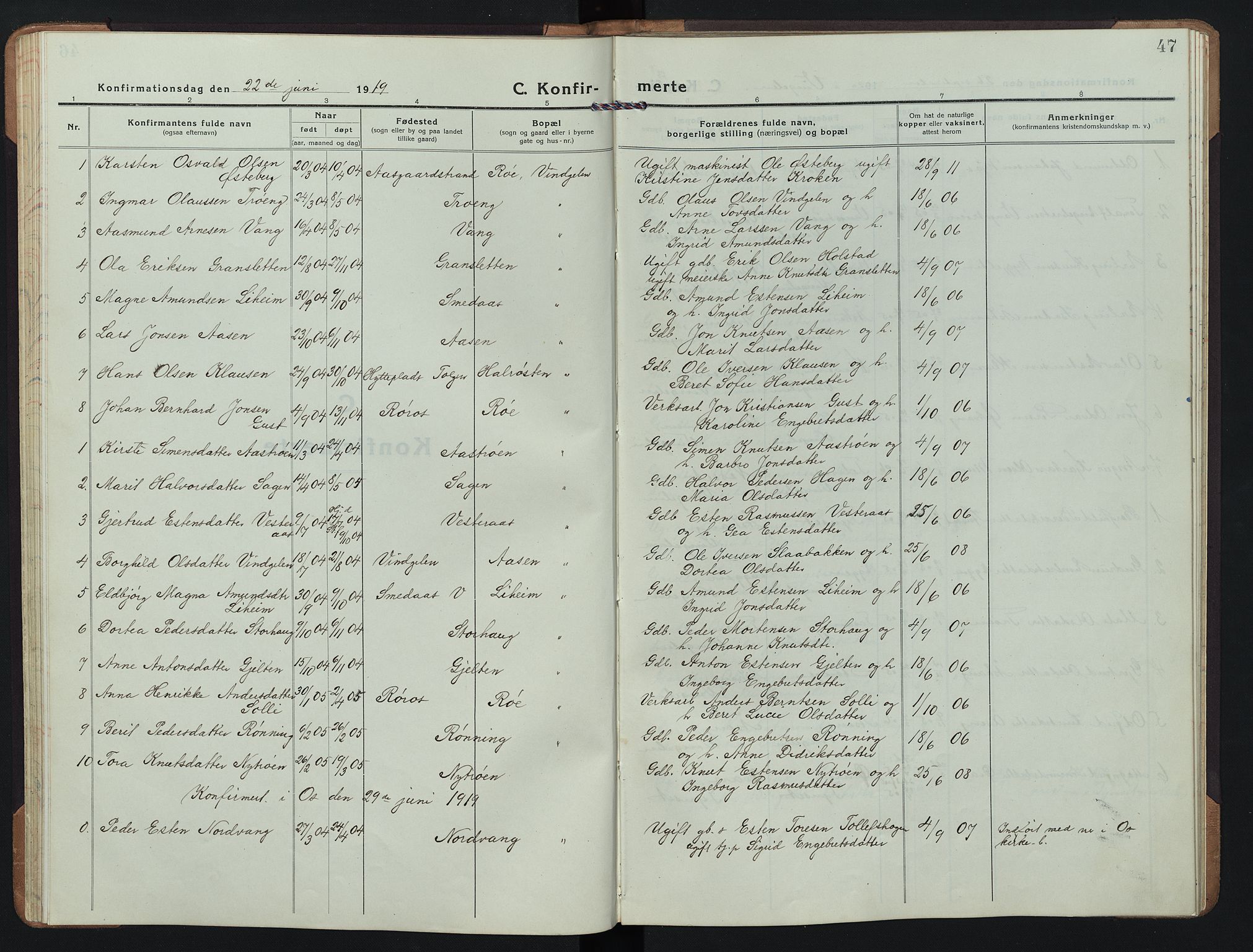 Tolga prestekontor, AV/SAH-PREST-062/L/L0015: Klokkerbok nr. 15, 1919-1946, s. 47
