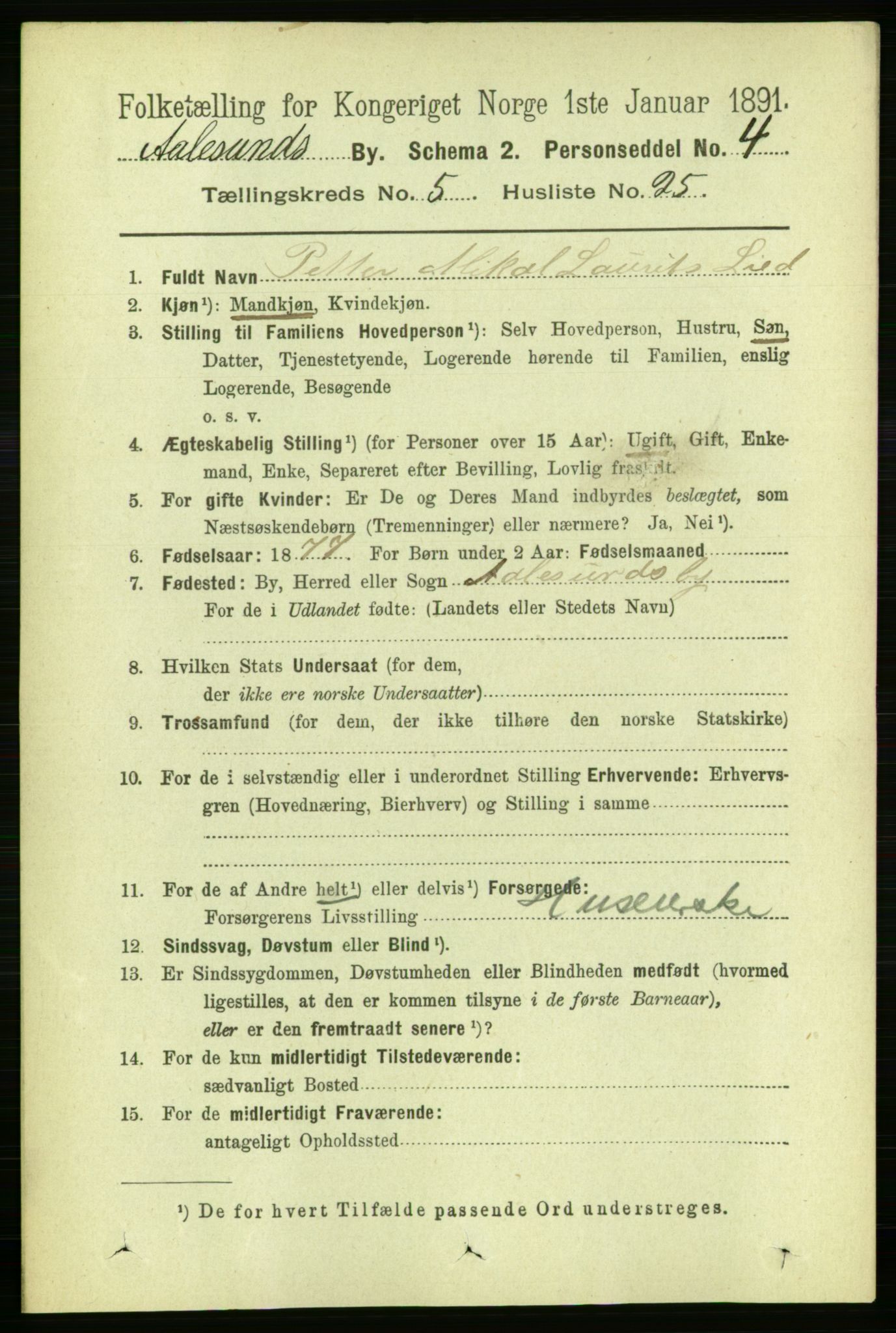 RA, Folketelling 1891 for 1501 Ålesund kjøpstad, 1891, s. 4016