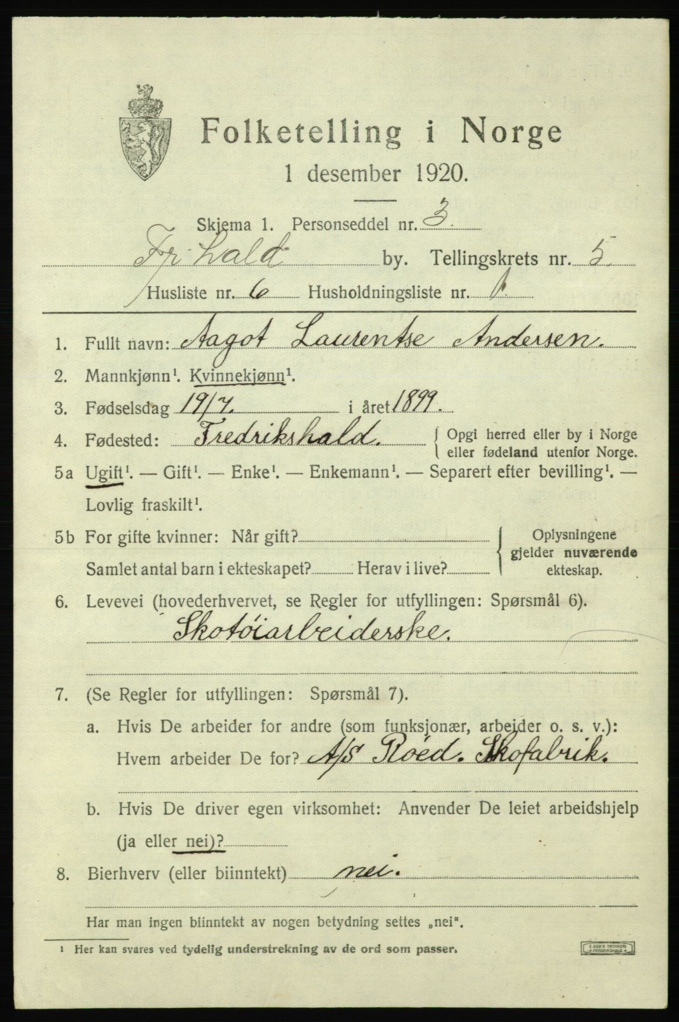 SAO, Folketelling 1920 for 0101 Fredrikshald kjøpstad, 1920, s. 12044