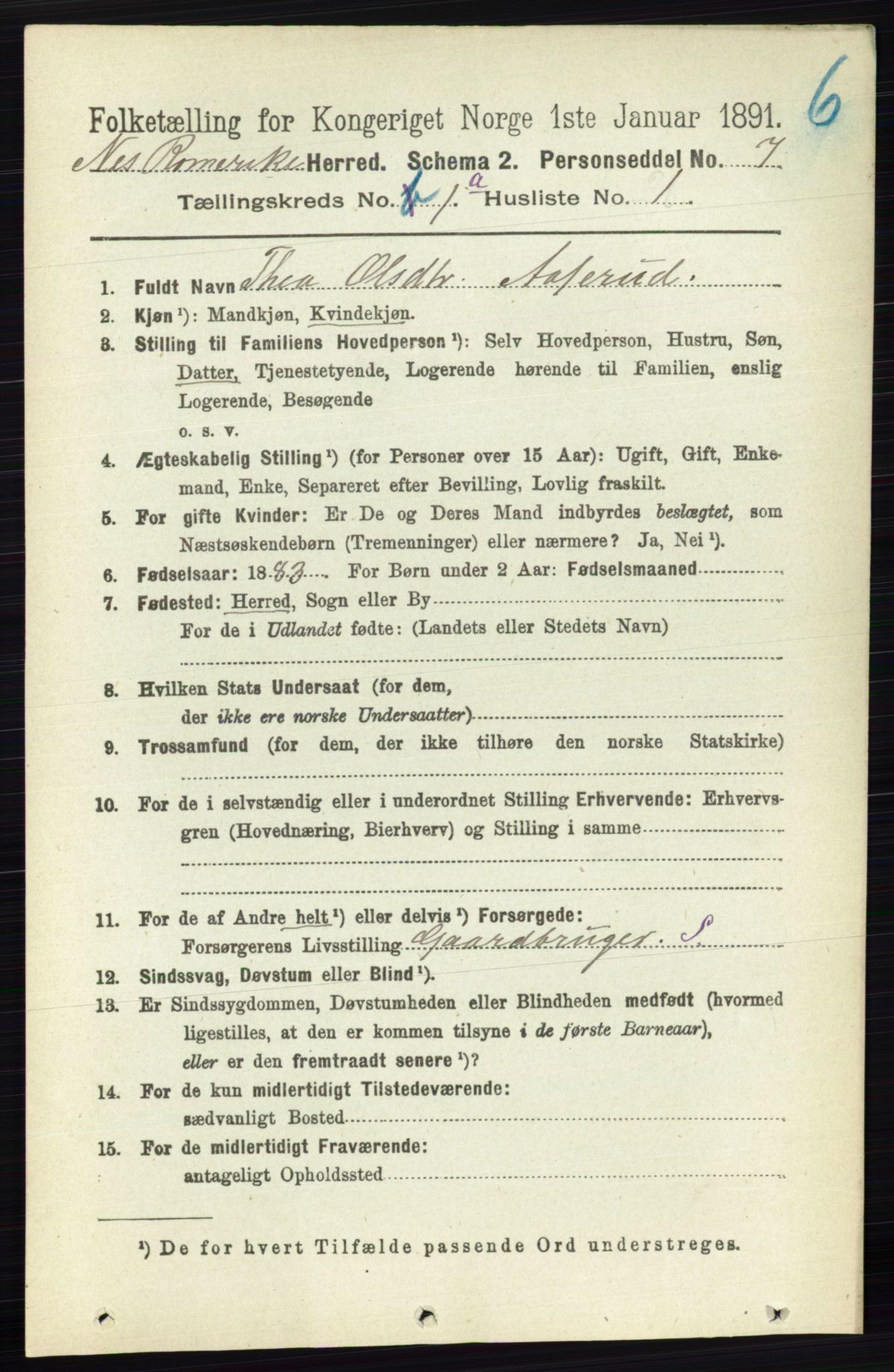 RA, Folketelling 1891 for 0236 Nes herred, 1891, s. 134