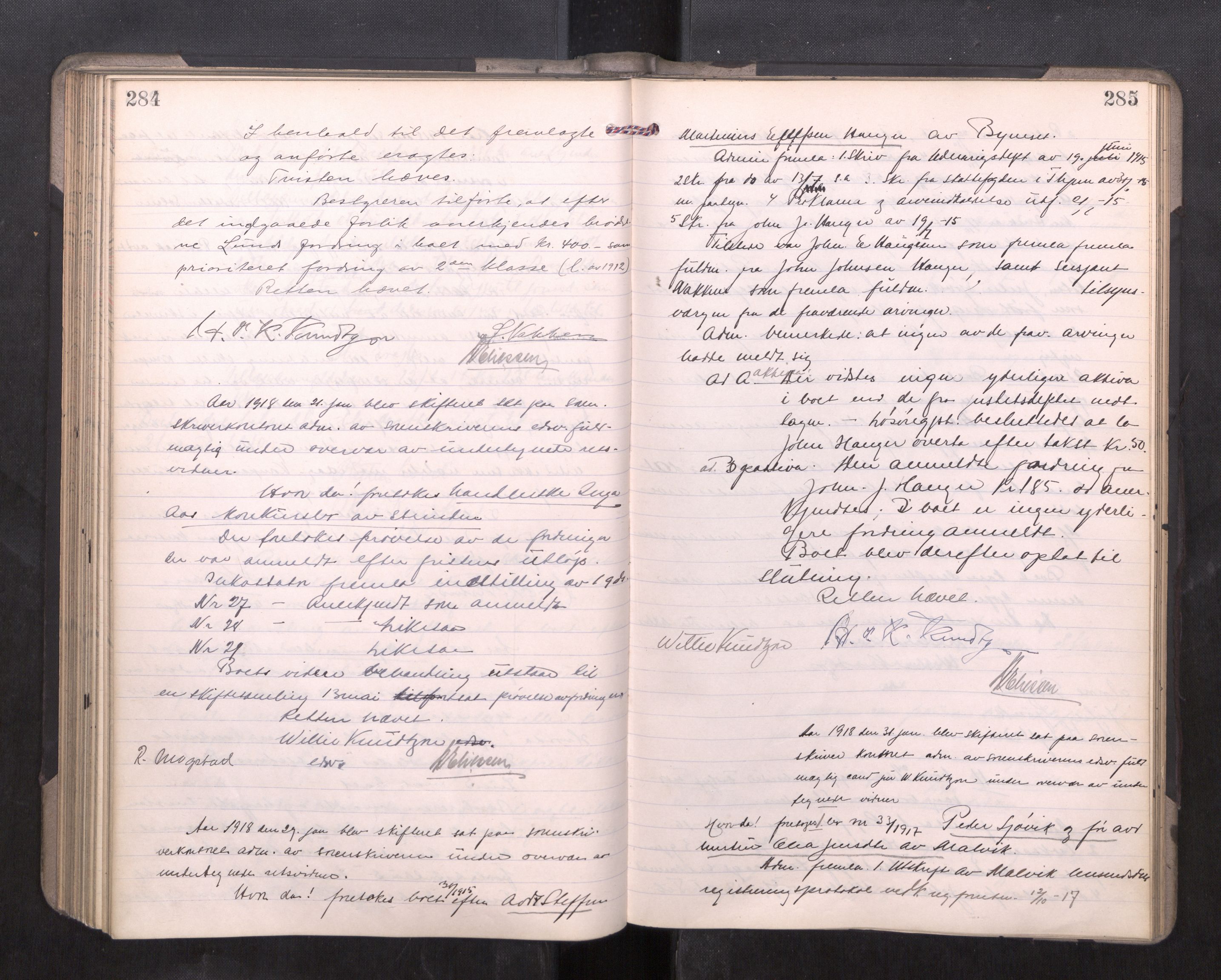 Strinda og Selbu sorenskriveri, AV/SAT-A-0015/3/3B/L0012: Skifteforhandlingsprot. 12, 1915-1919, s. 284-285