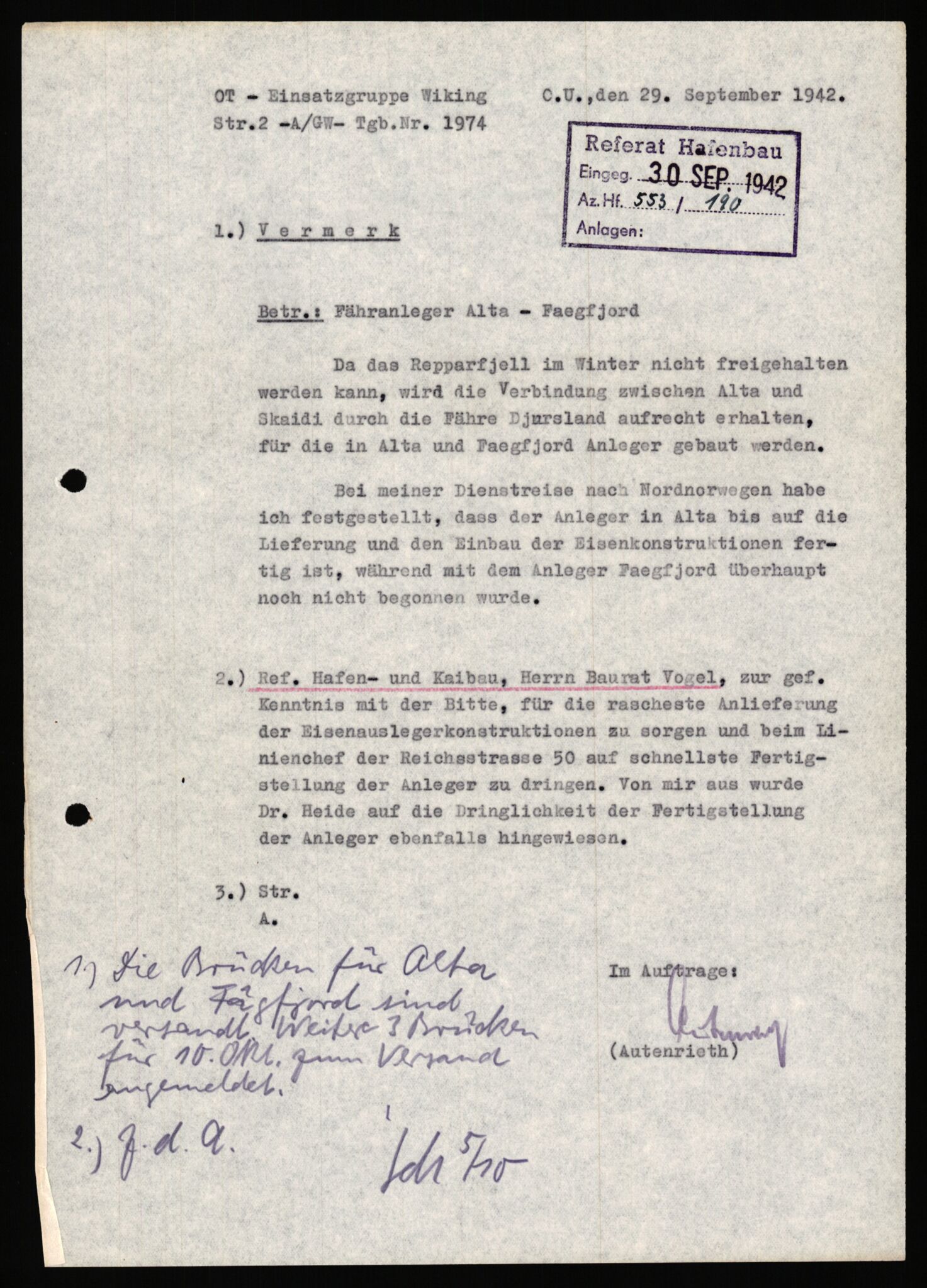 Tyske arkiver, Organisation Todt (OT), Einsatzgruppe Wiking, AV/RA-RAFA-2188/1/E/E2/E2d/L0023: Fähren und Anlegen, 1942-1944, s. 173