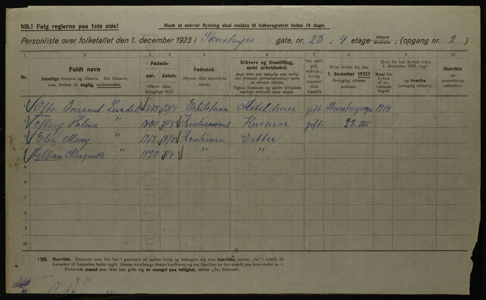 OBA, Kommunal folketelling 1.12.1923 for Kristiania, 1923, s. 112012