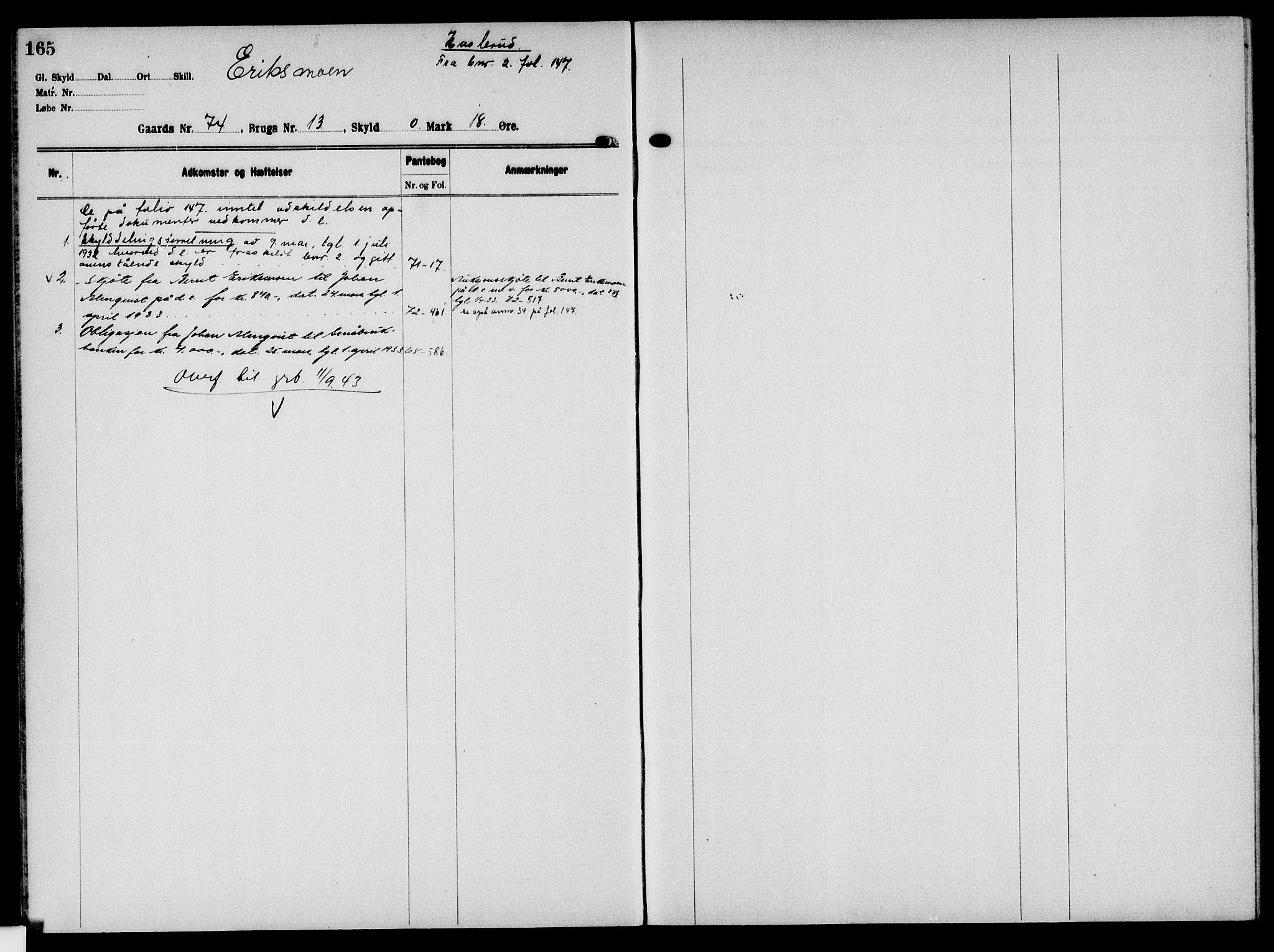 Solør tingrett, AV/SAH-TING-008/H/Ha/Hak/L0006: Panteregister nr. VI, 1900-1935, s. 165