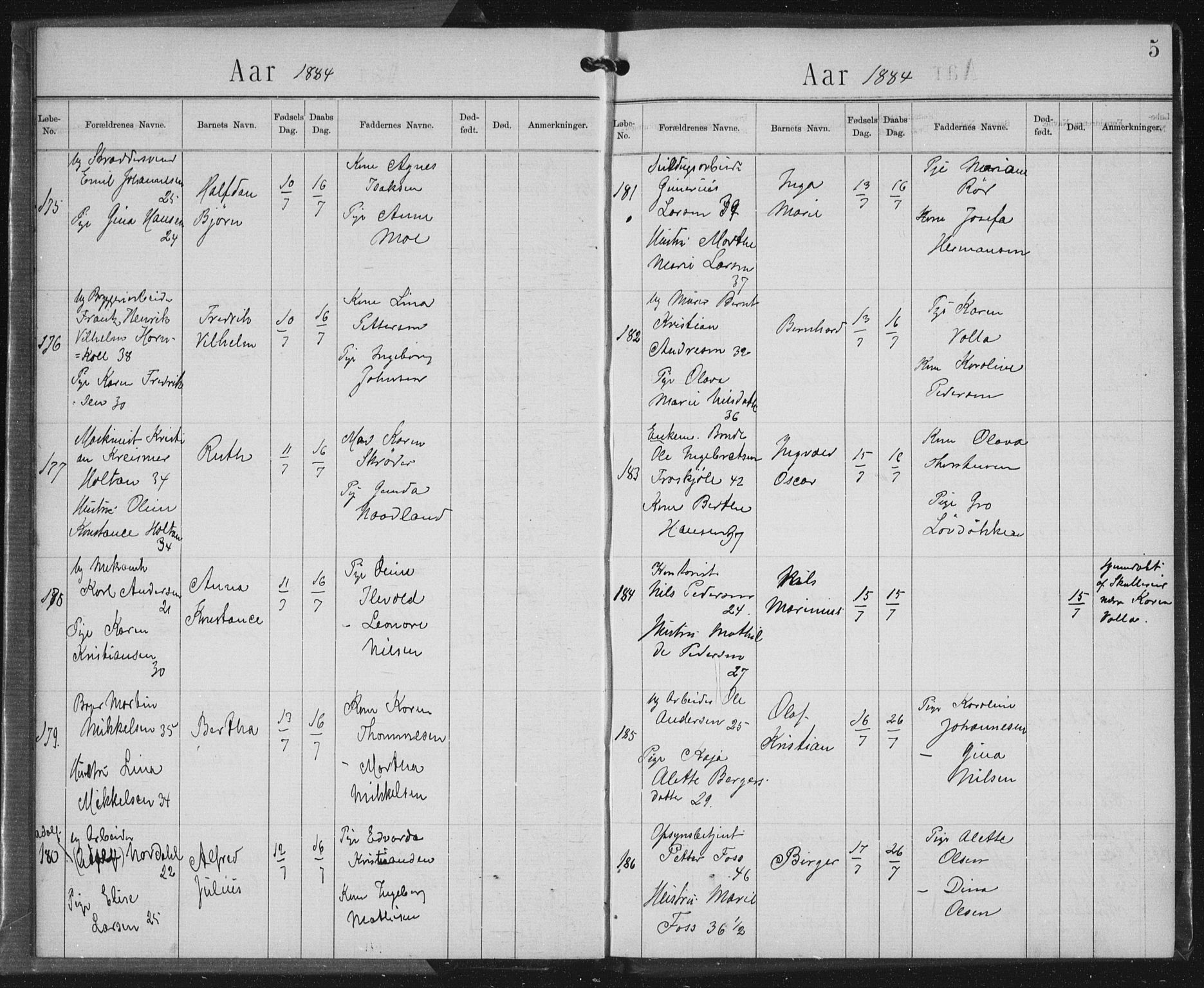 Rikshospitalet prestekontor Kirkebøker, AV/SAO-A-10309b/K/L0003/0002: Dåpsbok nr. 3.2, 1884-1889, s. 5