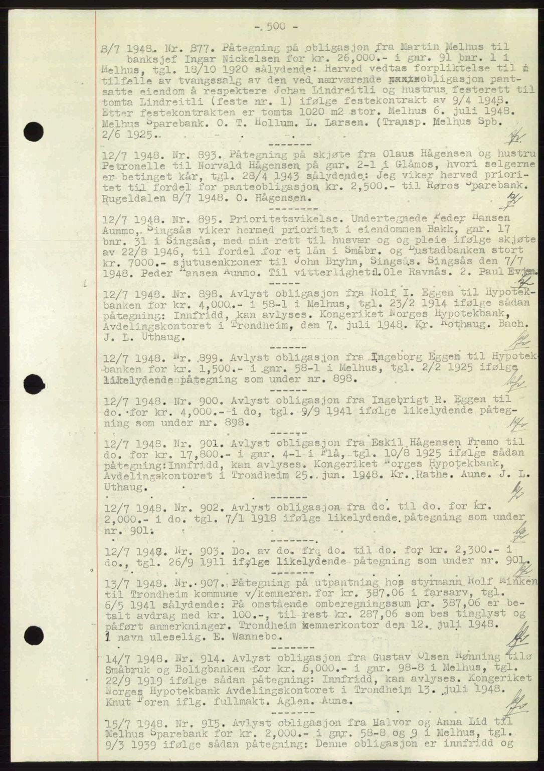 Gauldal sorenskriveri, SAT/A-0014/1/2/2C: Pantebok nr. A6, 1948-1948, Dagboknr: 877/1948