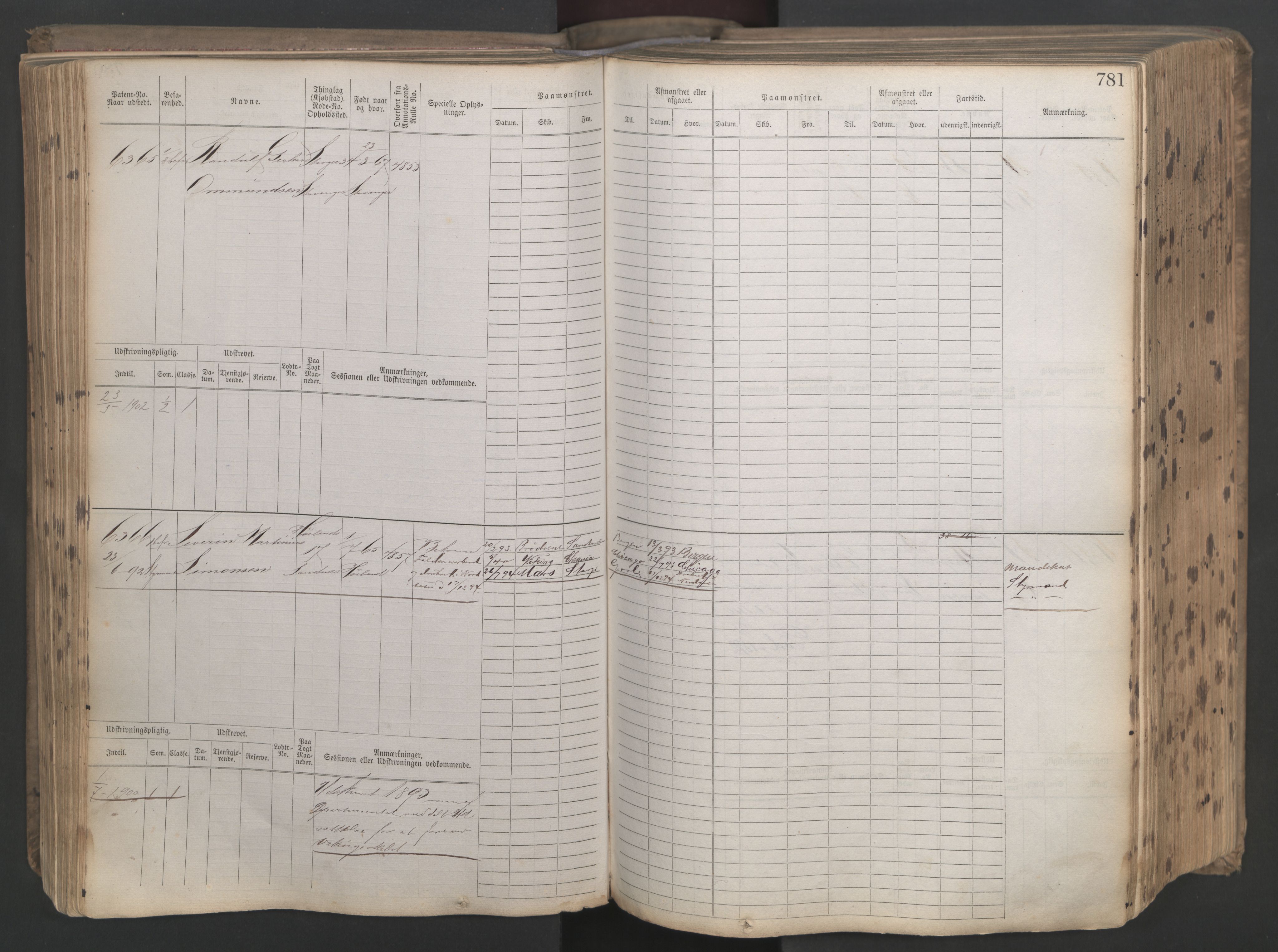 Stavanger sjømannskontor, AV/SAST-A-102006/F/Fb/Fbb/L0021: Sjøfartshovedrulle patnentnr. 6005-7204 (dublett), 1887, s. 185