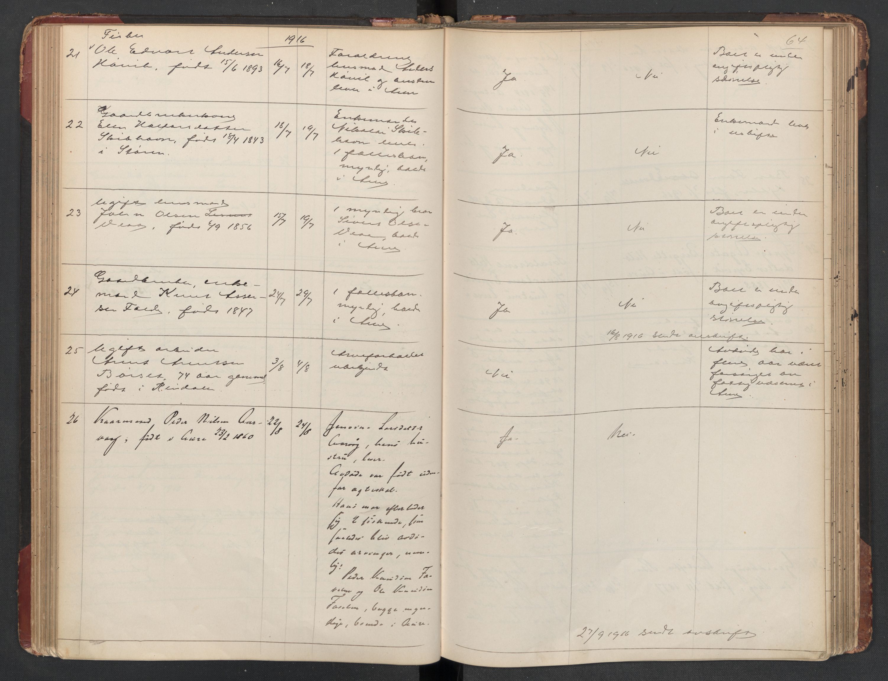 Aure lensmannskontor, SAT/A-1088/1/02/L0003: 2.01.03 Dødsfallsprotokoll, 1906-1926, s. 64