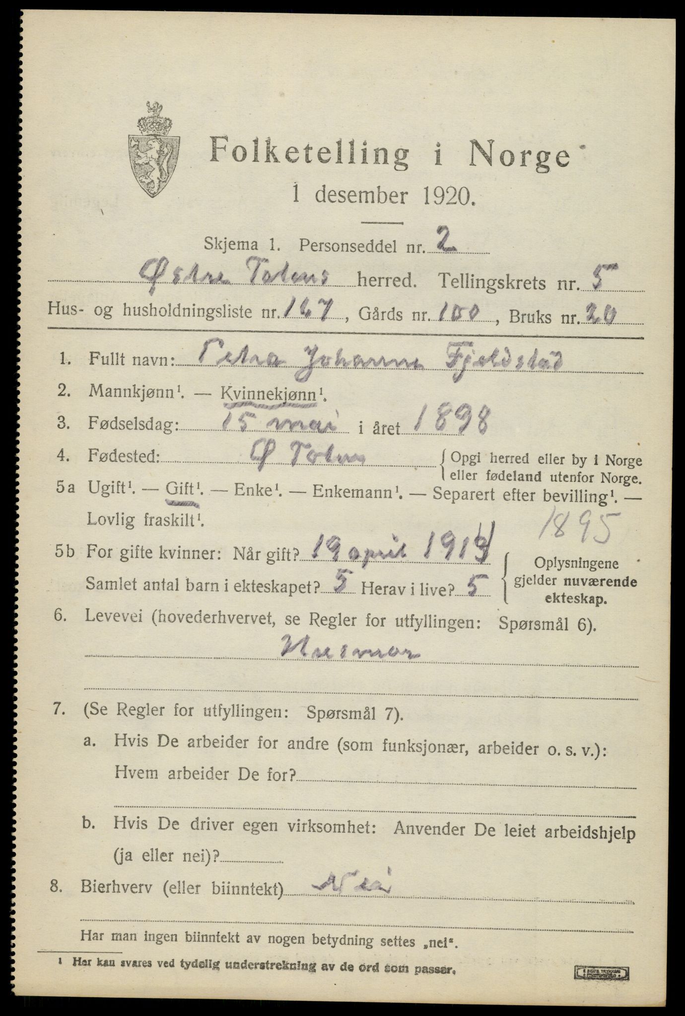 SAH, Folketelling 1920 for 0528 Østre Toten herred, 1920, s. 12826