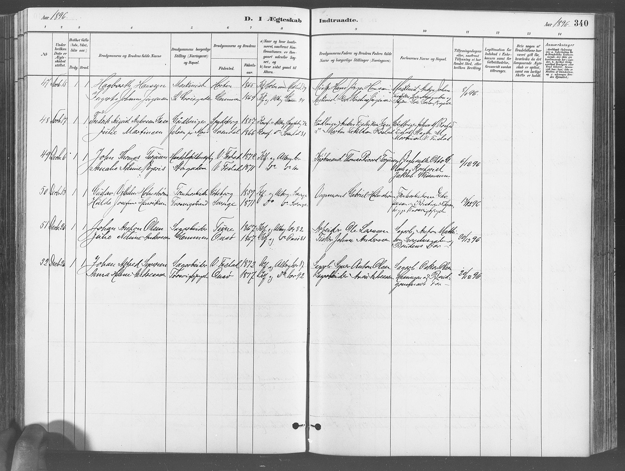 Fredrikstad domkirkes prestekontor Kirkebøker, AV/SAO-A-10906/G/Ga/L0003: Klokkerbok nr. 3, 1880-1900, s. 340