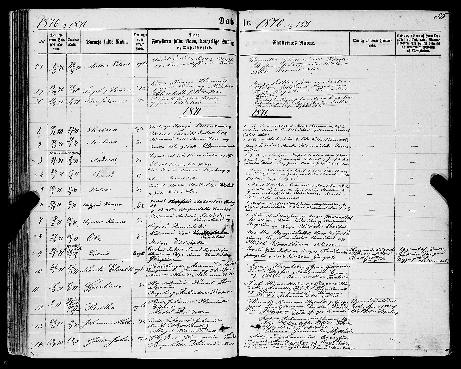 Sveio Sokneprestembete, AV/SAB-A-78501/H/Haa: Ministerialbok nr. A 1, 1861-1877, s. 85