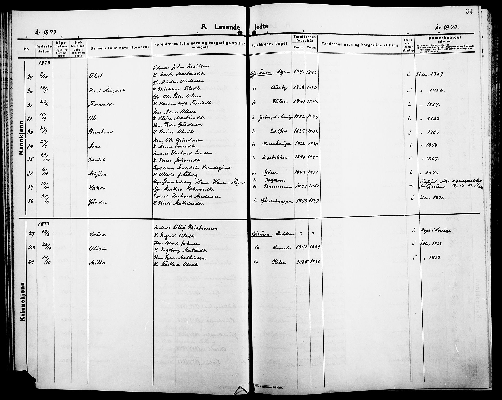 Åsnes prestekontor, SAH/PREST-042/H/Ha/Haa/L0000B: Ministerialbok, 1870-1889, s. 32