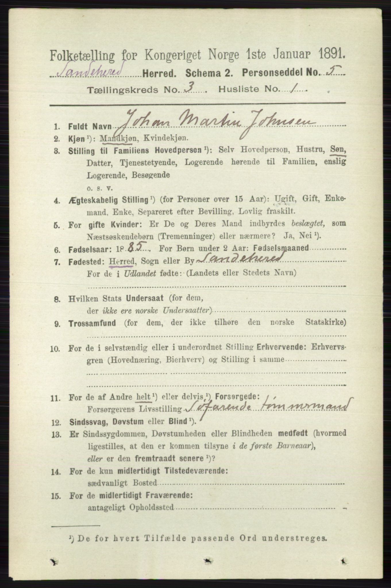 RA, Folketelling 1891 for 0724 Sandeherred herred, 1891, s. 1985