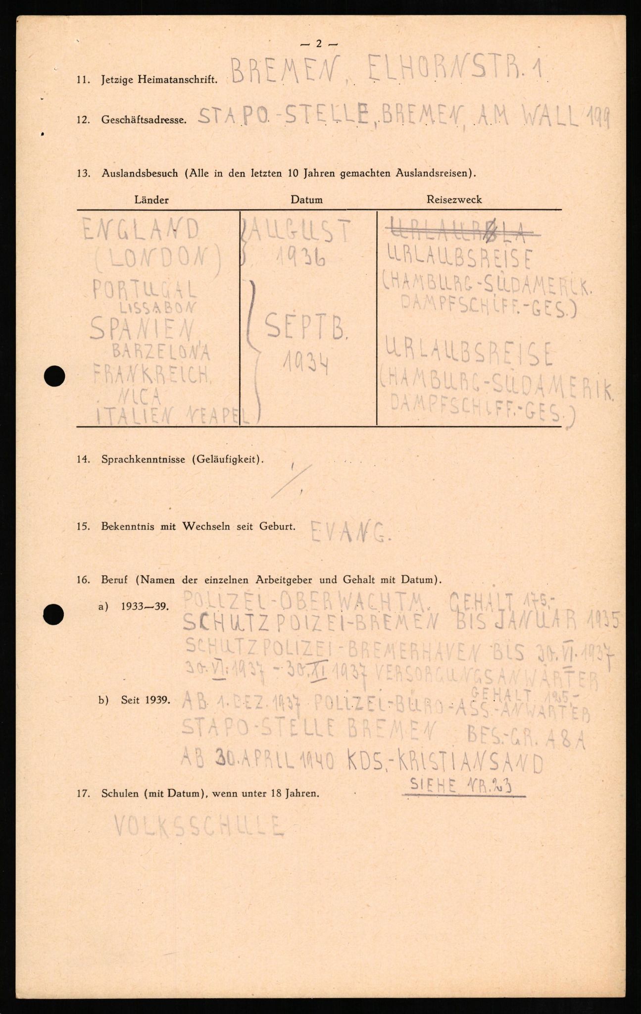 Forsvaret, Forsvarets overkommando II, AV/RA-RAFA-3915/D/Db/L0011: CI Questionaires. Tyske okkupasjonsstyrker i Norge. Tyskere., 1945-1946, s. 306