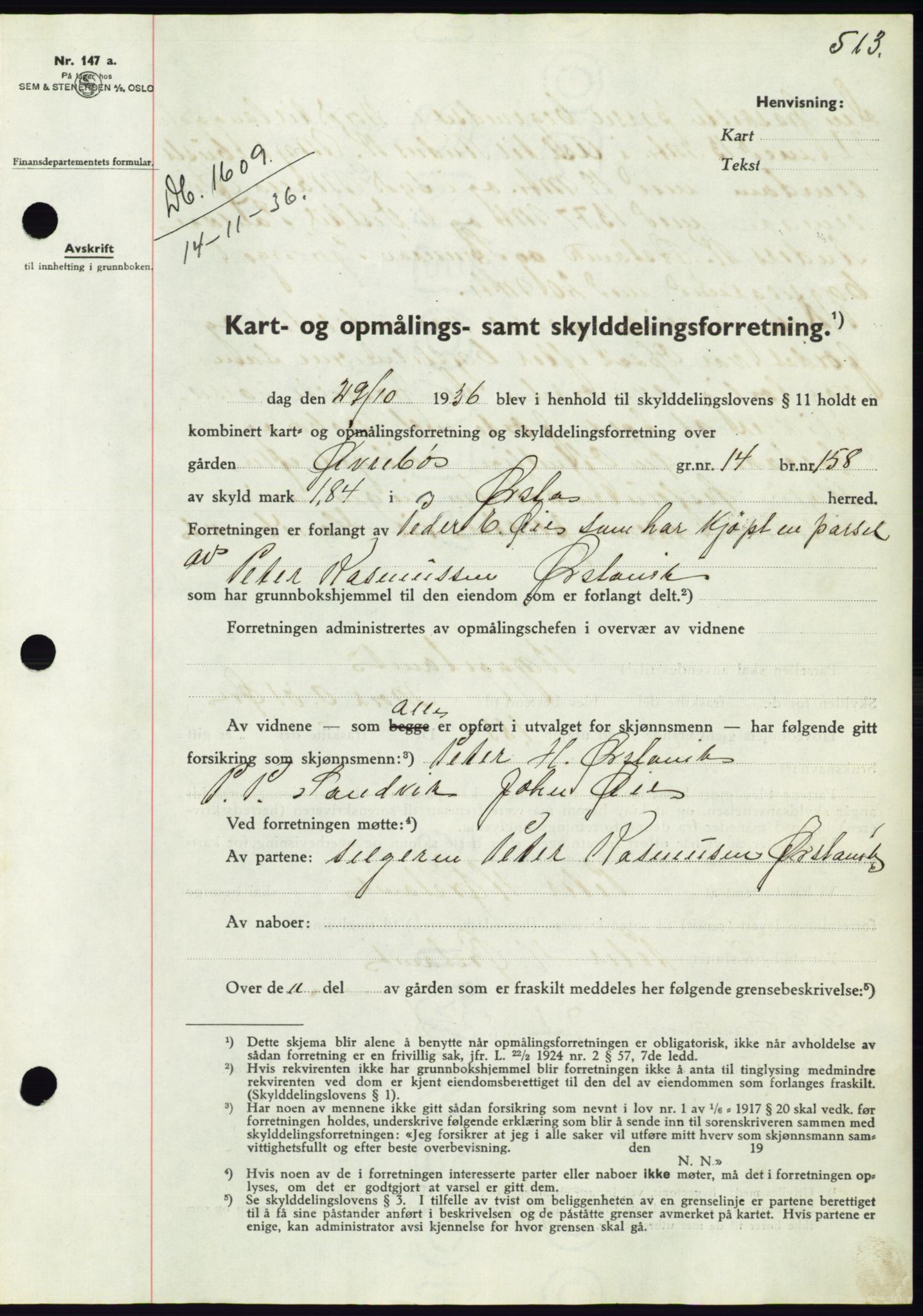 Søre Sunnmøre sorenskriveri, SAT/A-4122/1/2/2C/L0061: Pantebok nr. 55, 1936-1936, Dagboknr: 1609/1936