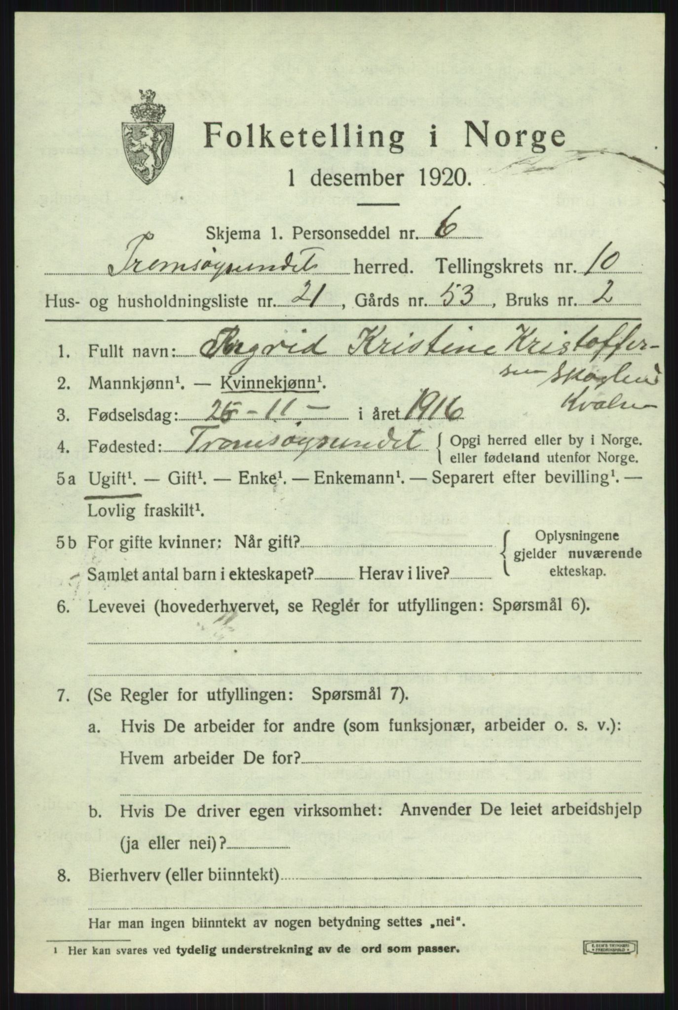 SATØ, Folketelling 1920 for 1934 Tromsøysund herred, 1920, s. 7220