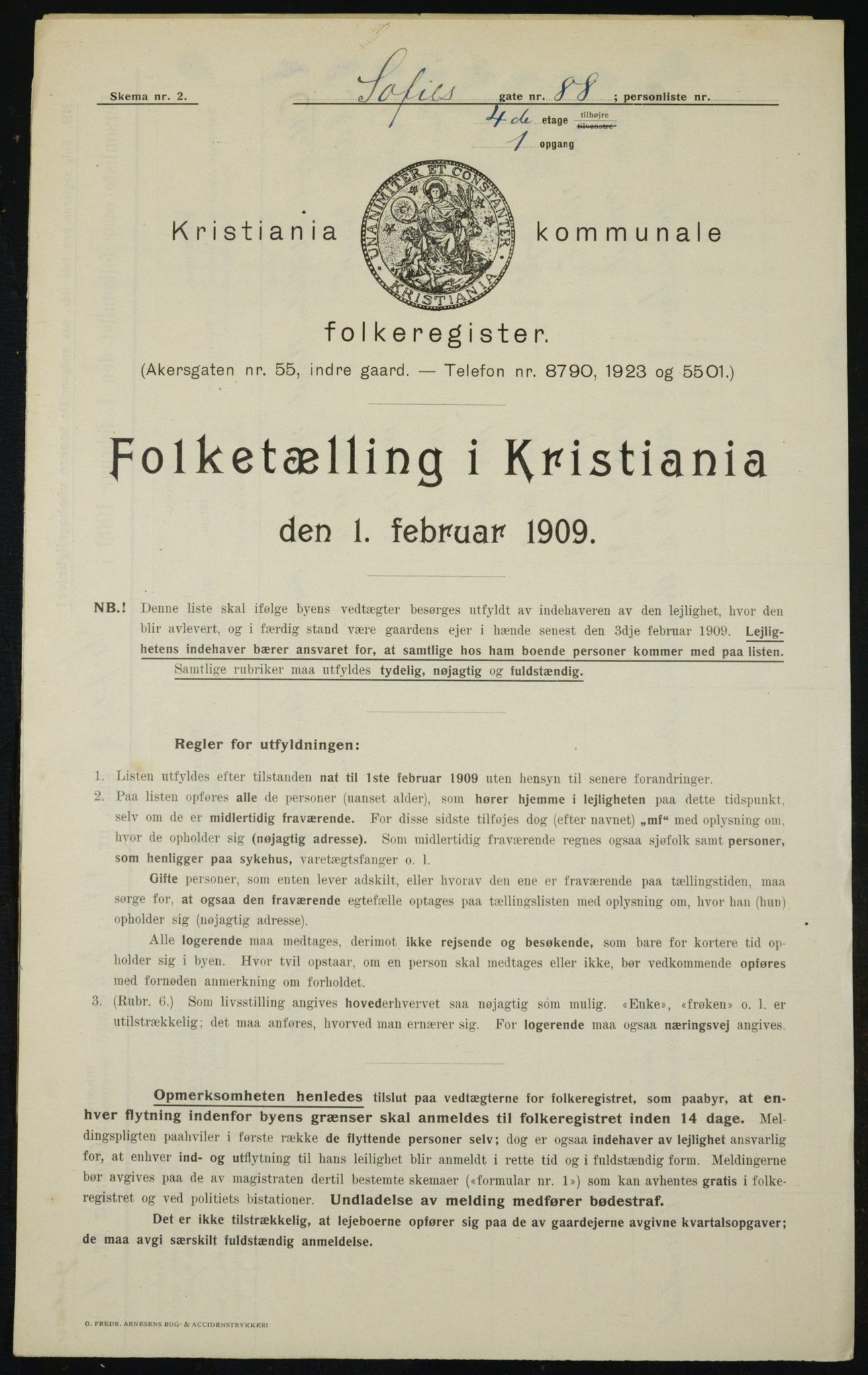 OBA, Kommunal folketelling 1.2.1909 for Kristiania kjøpstad, 1909, s. 90082