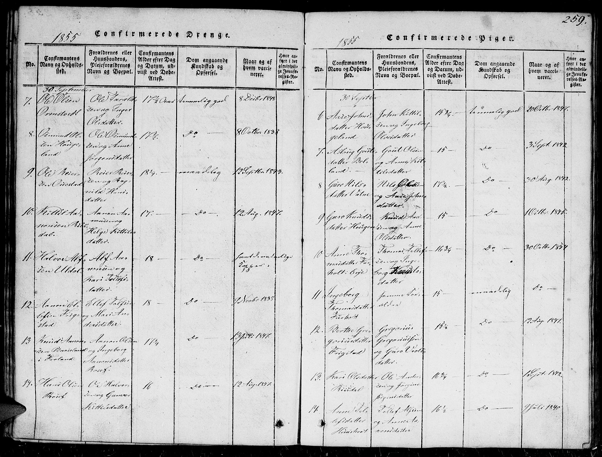 Herefoss sokneprestkontor, AV/SAK-1111-0019/F/Fb/Fbc/L0001: Klokkerbok nr. B 1, 1816-1866, s. 259