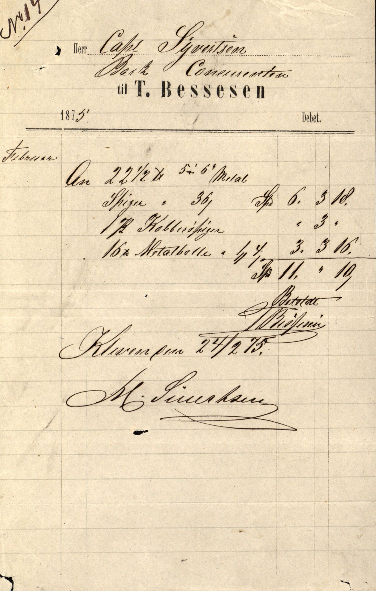 Pa 63 - Østlandske skibsassuranceforening, VEMU/A-1079/G/Ga/L0007/0012: Havaridokumenter / Concurrenten, 1875