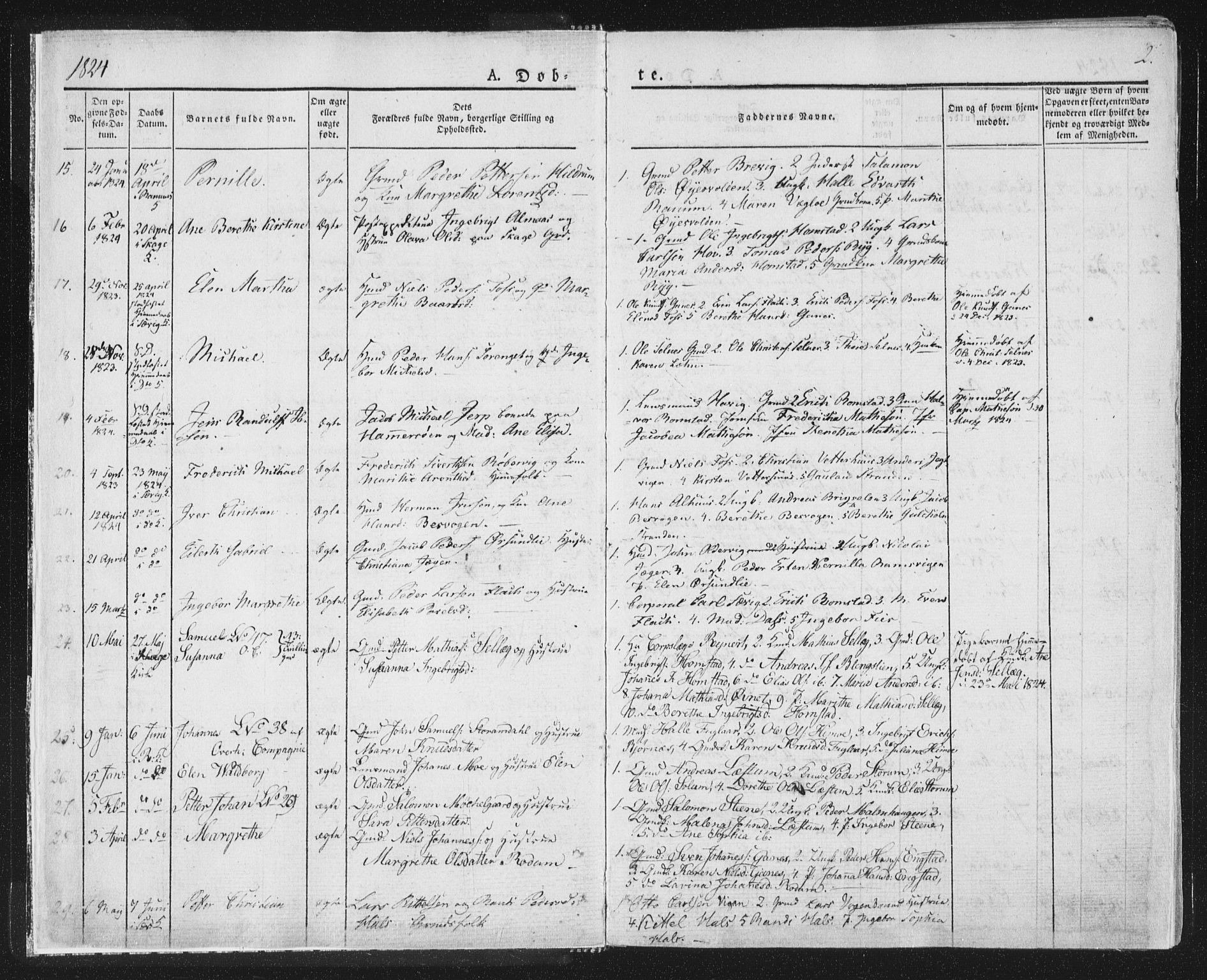 Ministerialprotokoller, klokkerbøker og fødselsregistre - Nord-Trøndelag, SAT/A-1458/764/L0551: Ministerialbok nr. 764A07a, 1824-1864, s. 2