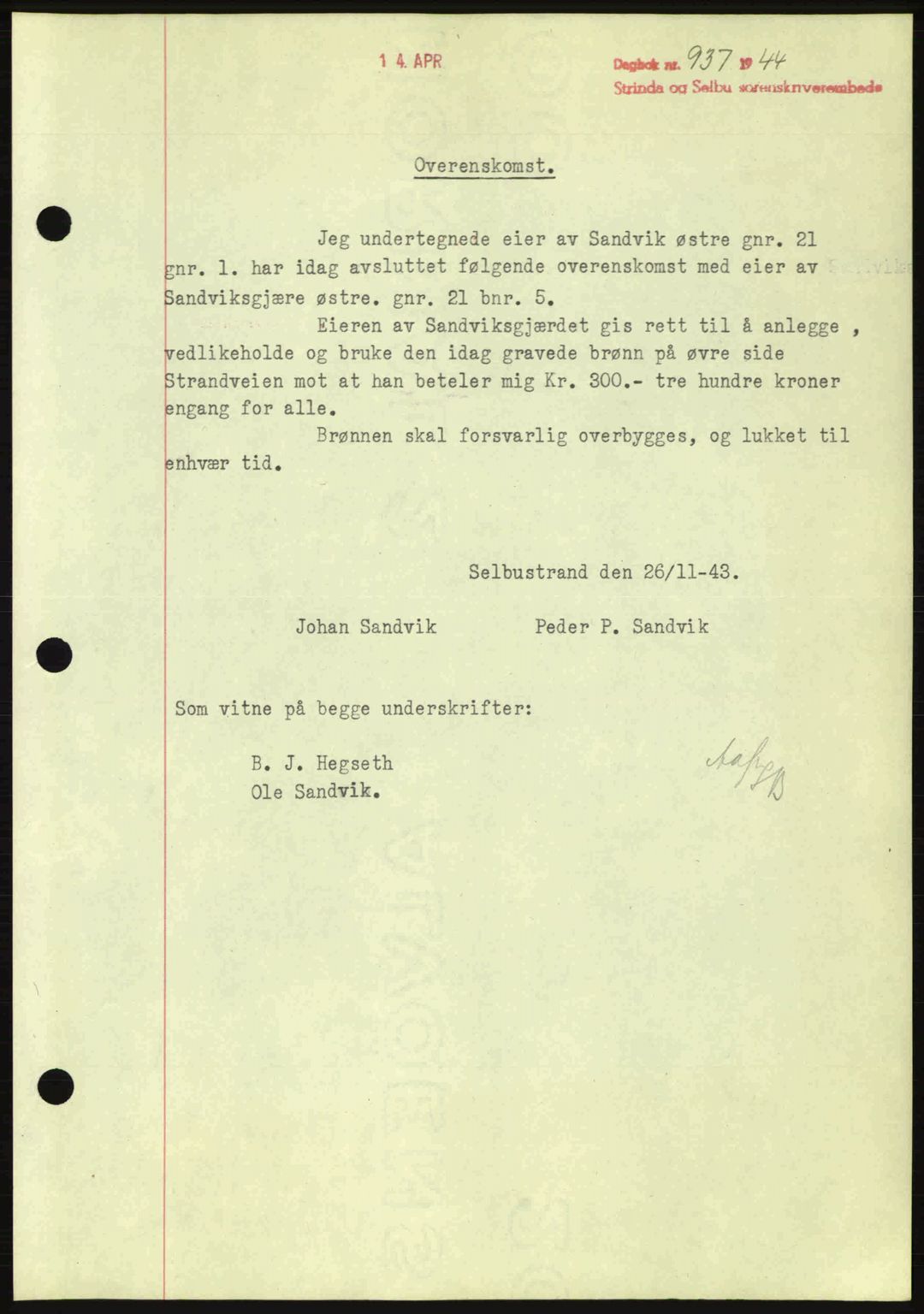 Strinda og Selbu sorenskriveri, SAT/A-0015/2/2C: Pantebok nr. A9, 1944-1945, Dagboknr: 937/1944
