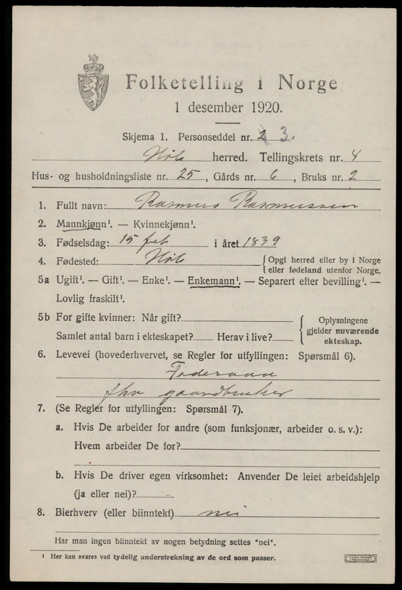 SAST, Folketelling 1920 for 1128 Høle herred, 1920, s. 1641