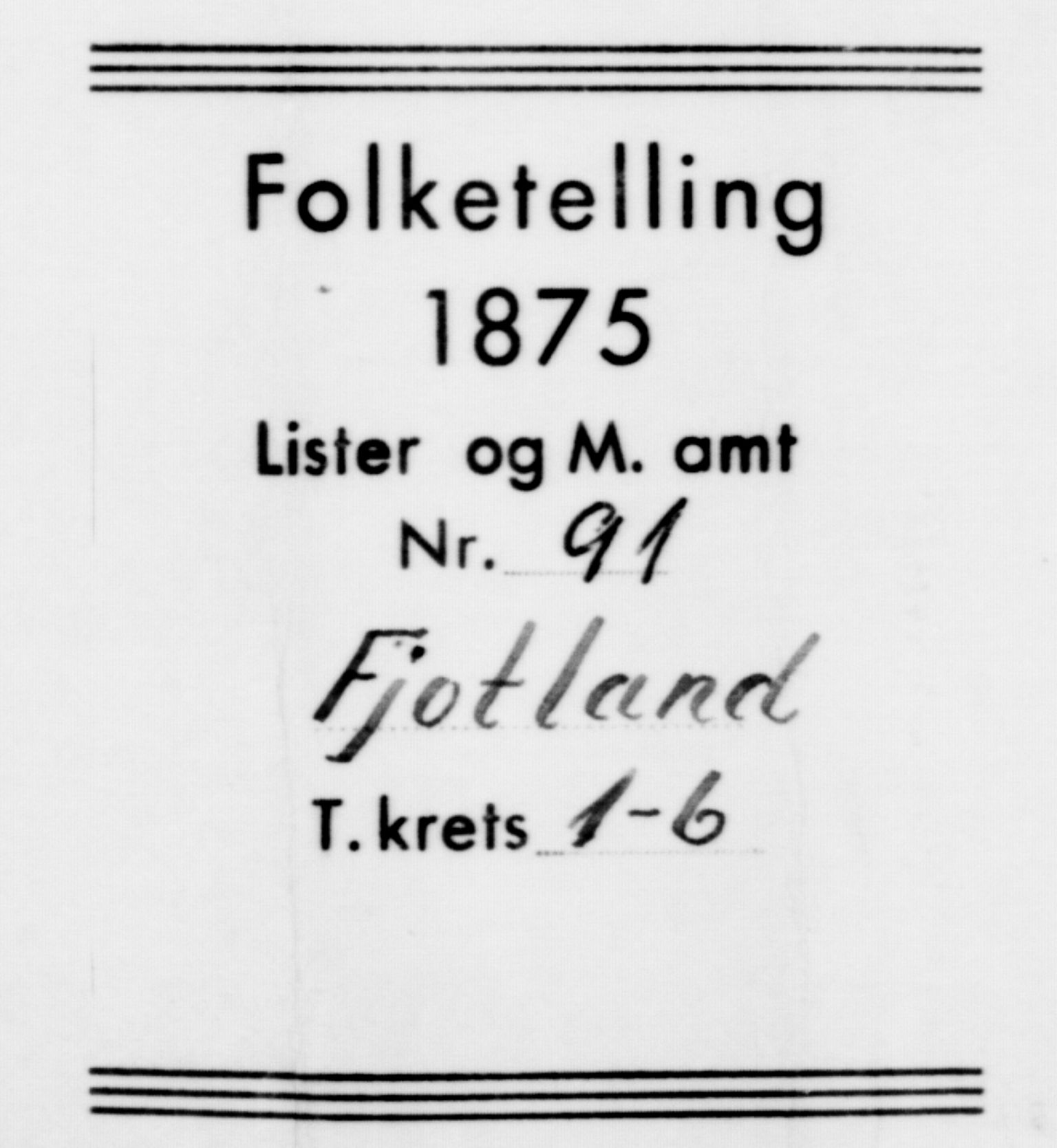 SAK, Folketelling 1875 for 1036P Fjotland prestegjeld, 1875, s. 29