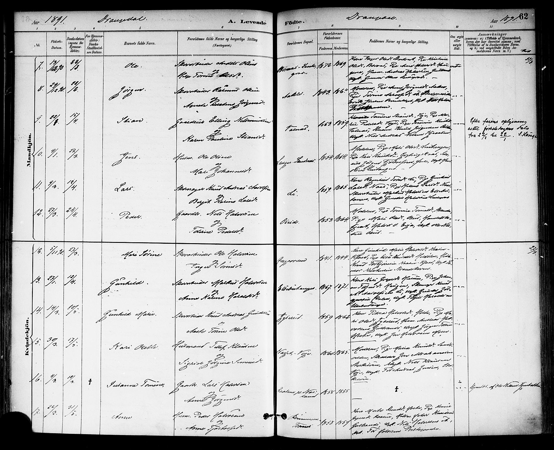 Drangedal kirkebøker, AV/SAKO-A-258/F/Fa/L0010: Ministerialbok nr. 10 /1, 1885-1894, s. 62
