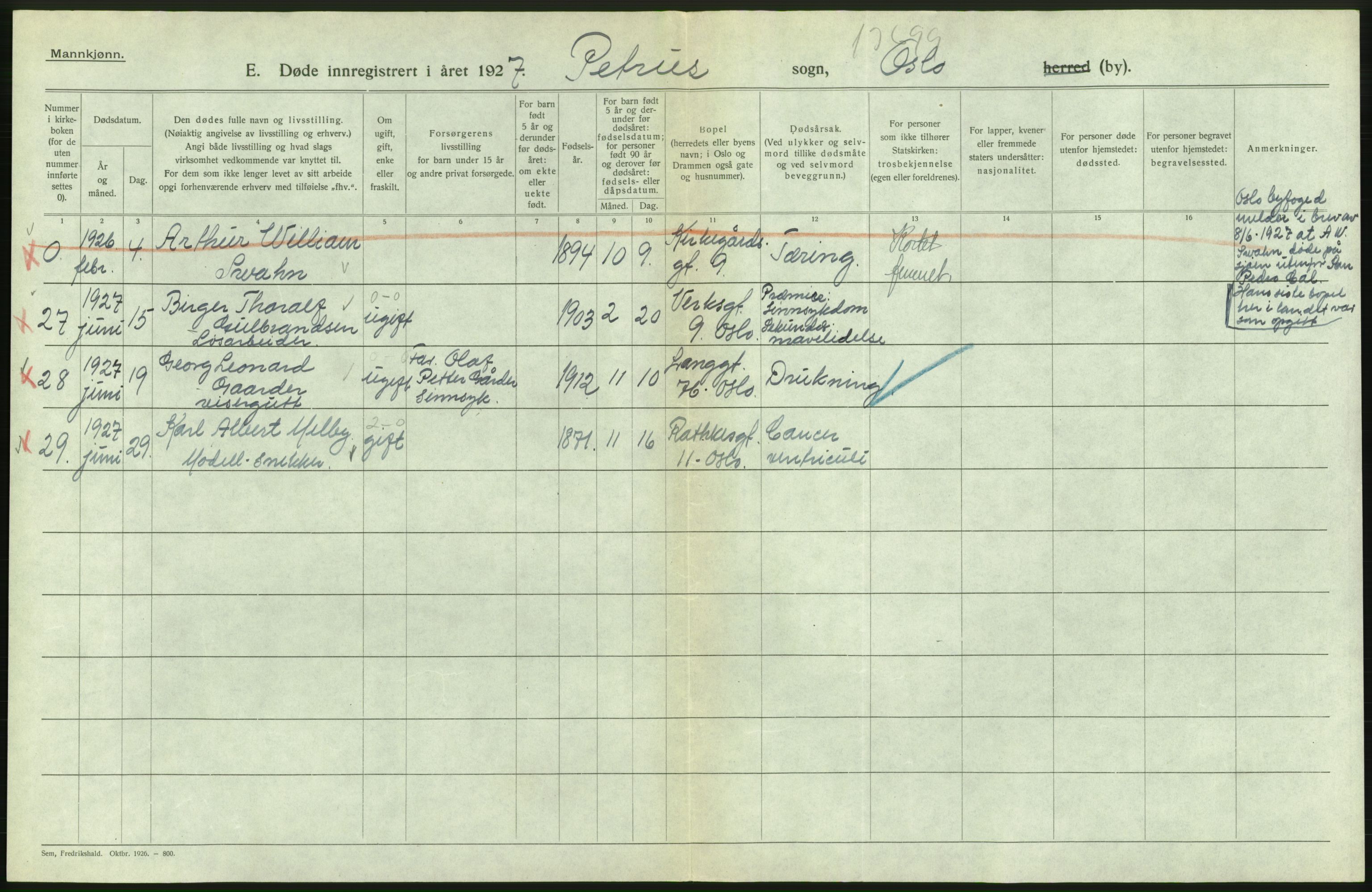 Statistisk sentralbyrå, Sosiodemografiske emner, Befolkning, AV/RA-S-2228/D/Df/Dfc/Dfcg/L0009: Oslo: Døde menn, 1927, s. 332