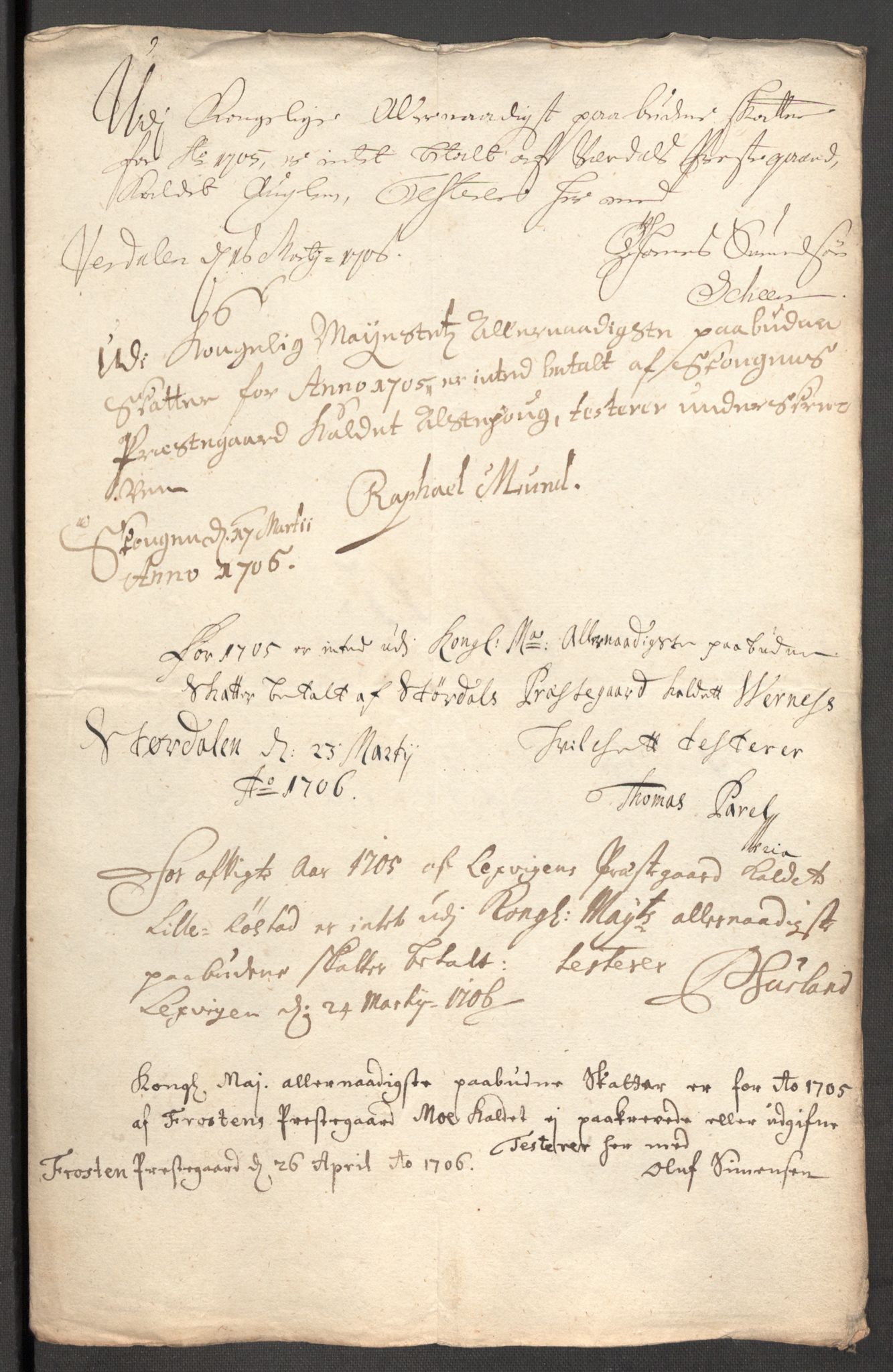 Rentekammeret inntil 1814, Reviderte regnskaper, Fogderegnskap, RA/EA-4092/R62/L4196: Fogderegnskap Stjørdal og Verdal, 1705-1706, s. 196