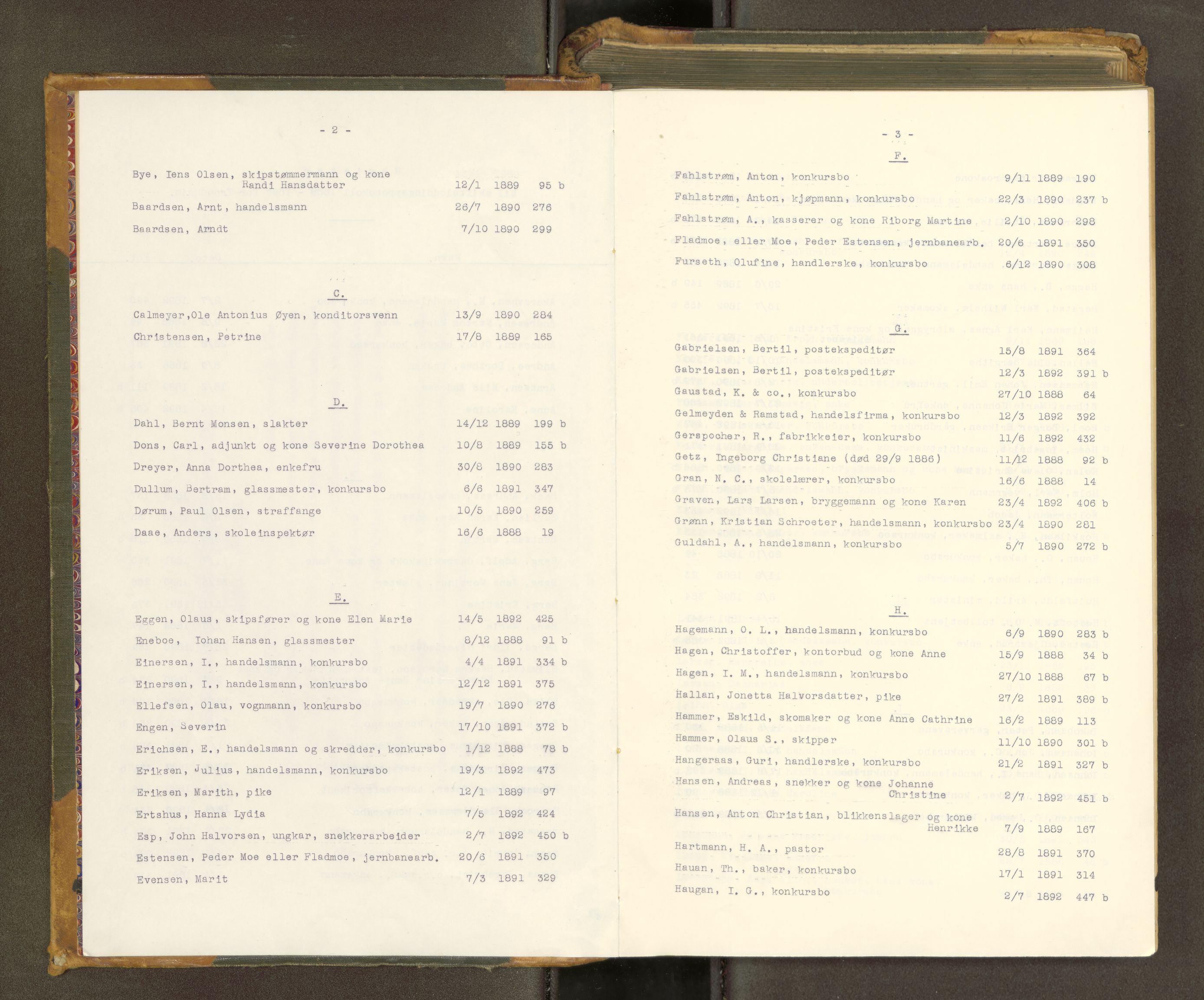 Trondheim byfogd, AV/SAT-A-0003/1/3/3A/L0035: Skifteutlodningsprotokoll - 2/6-24/9. (m/ register) U, 1888-1892