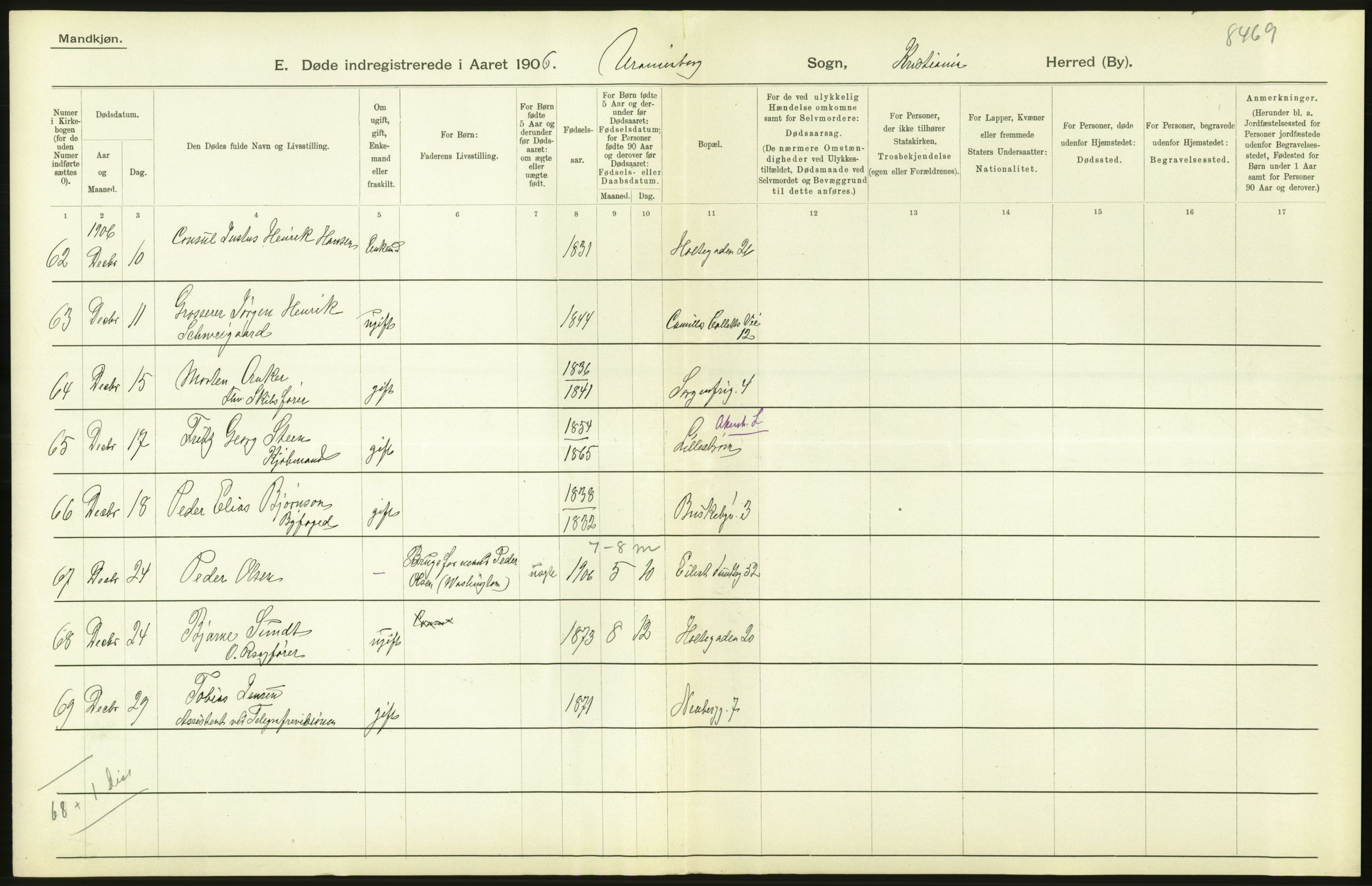 Statistisk sentralbyrå, Sosiodemografiske emner, Befolkning, AV/RA-S-2228/D/Df/Dfa/Dfad/L0009: Kristiania: Døde, 1906, s. 508