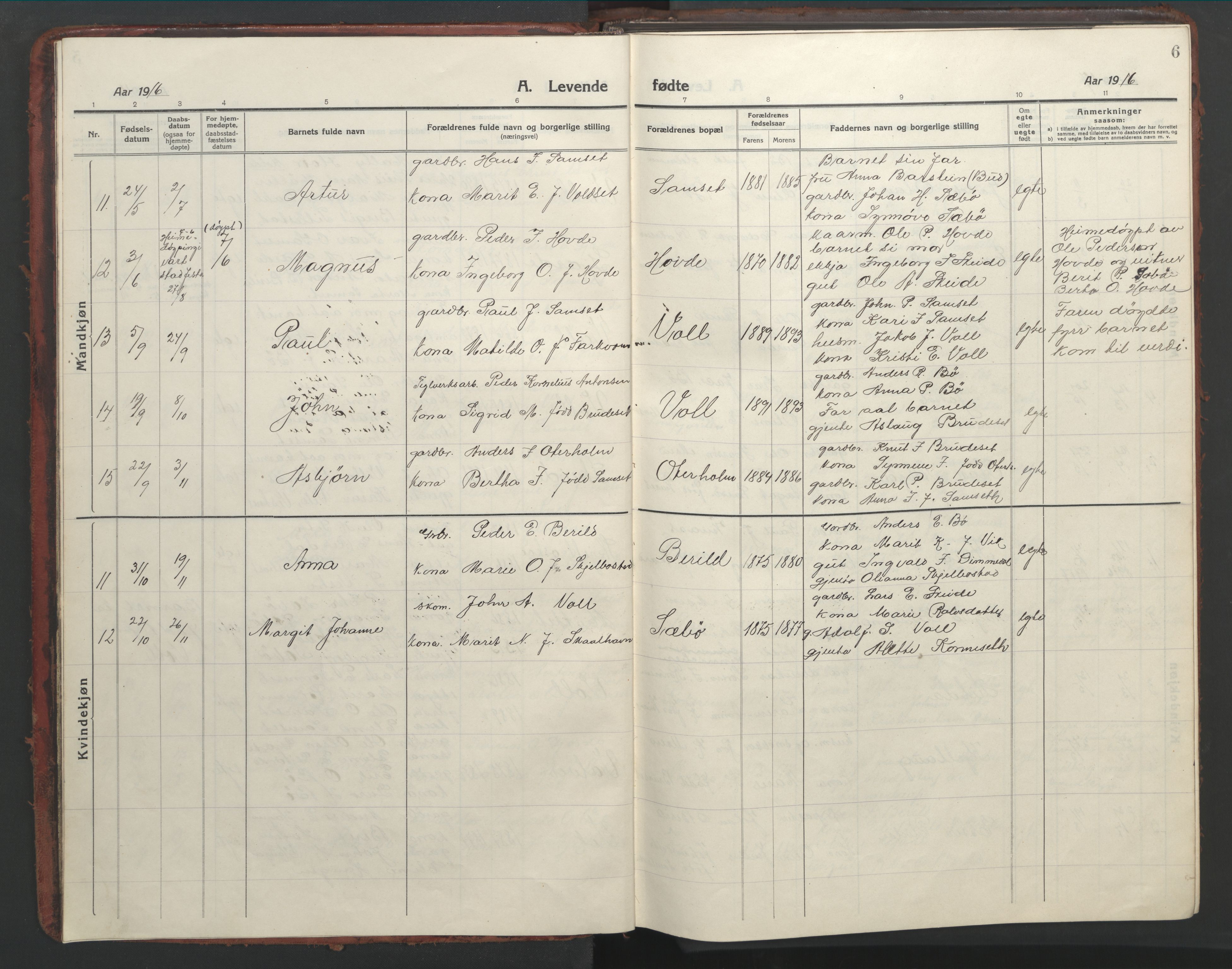 Ministerialprotokoller, klokkerbøker og fødselsregistre - Møre og Romsdal, AV/SAT-A-1454/543/L0565: Klokkerbok nr. 543C03, 1916-1955, s. 6