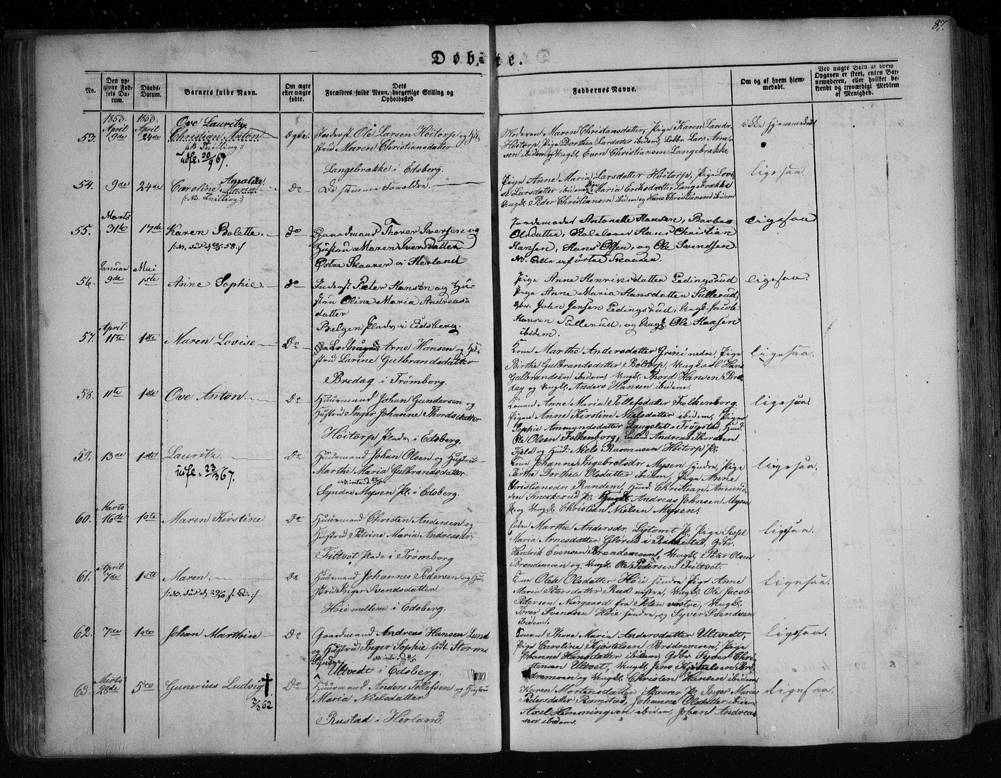 Eidsberg prestekontor Kirkebøker, AV/SAO-A-10905/F/Fa/L0009: Ministerialbok nr. I 9, 1849-1856, s. 87