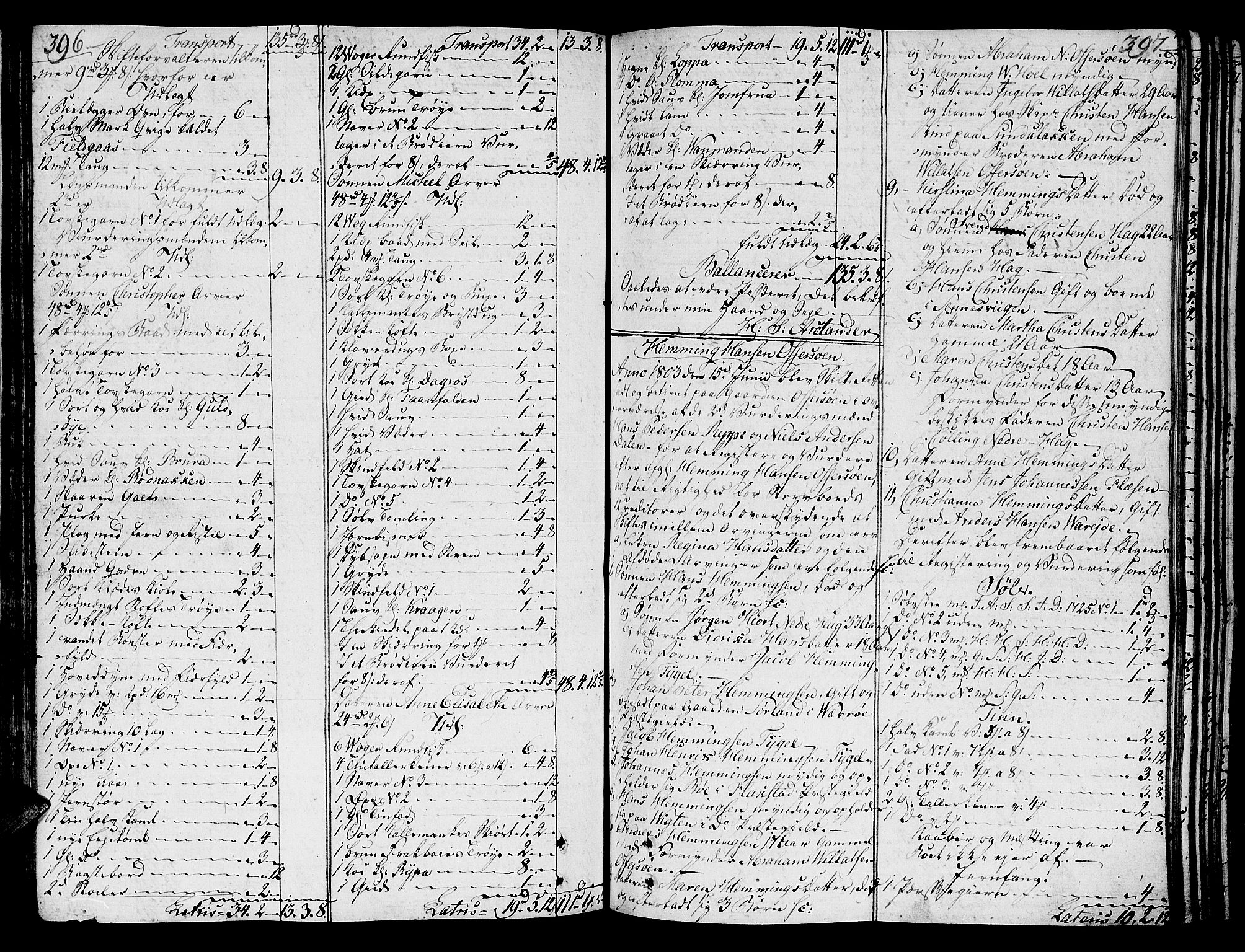 Vesterålen sorenskriveri, AV/SAT-A-4180/1/3/3A/L0010/0001: -- / Skifteprotokoll, 1802-1843, s. 396-397