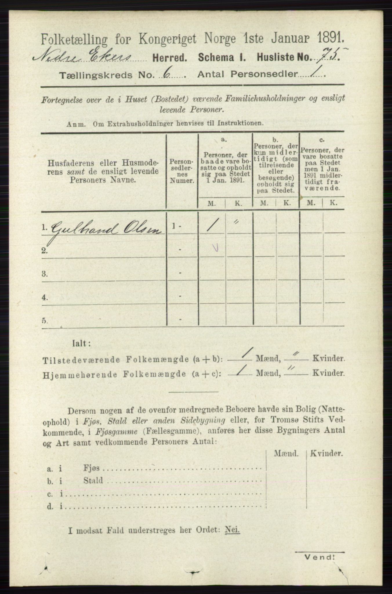 RA, Folketelling 1891 for 0625 Nedre Eiker herred, 1891, s. 2879