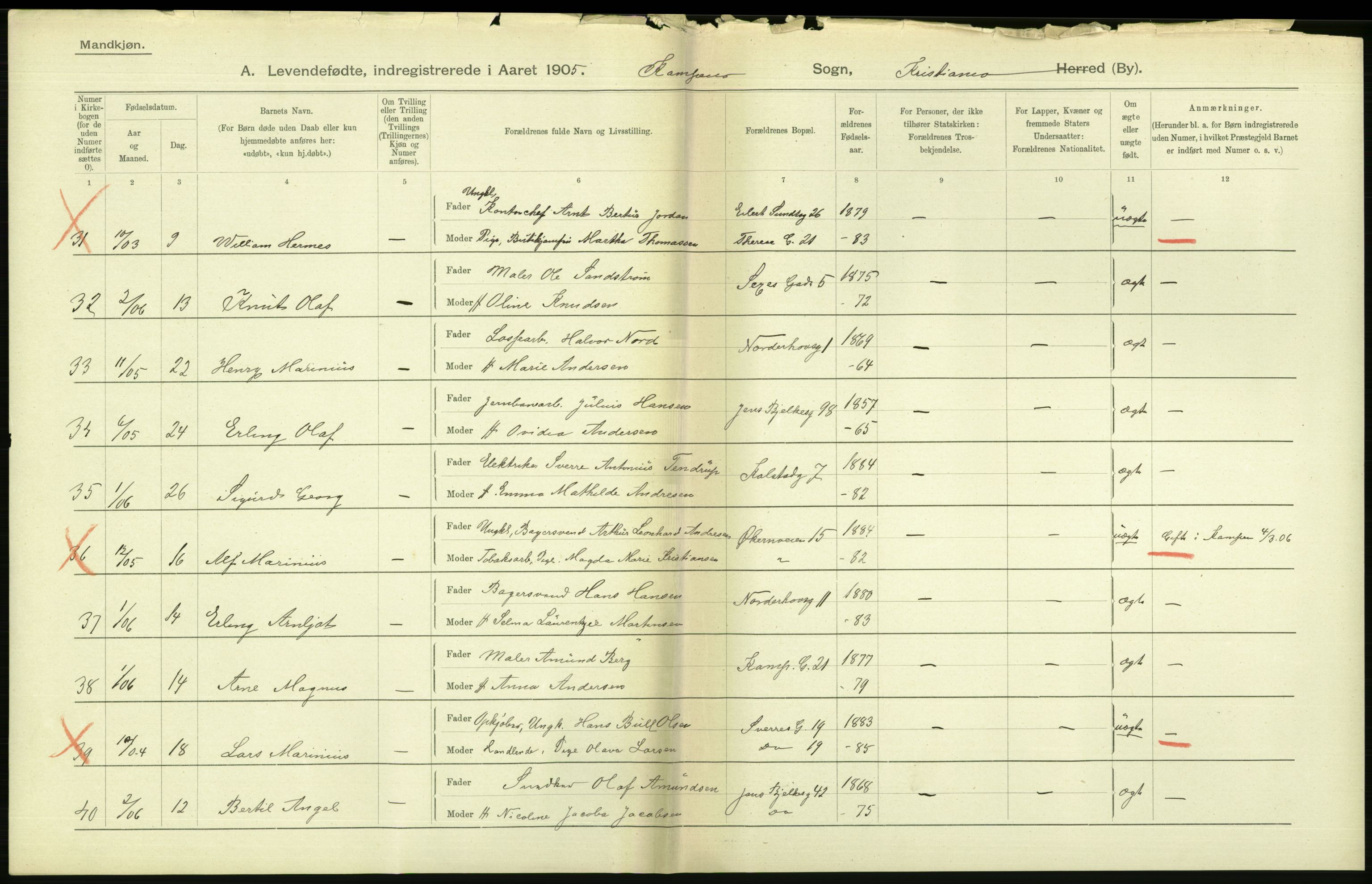 Statistisk sentralbyrå, Sosiodemografiske emner, Befolkning, AV/RA-S-2228/D/Df/Dfa/Dfad/L0007: Kristiania: Levendefødte menn og kvinner., 1906, s. 700