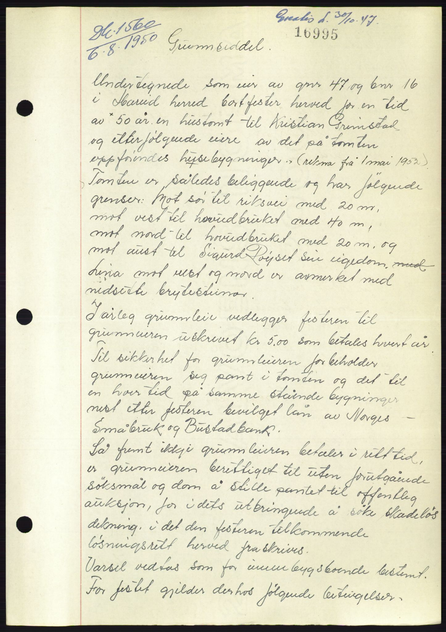 Søre Sunnmøre sorenskriveri, AV/SAT-A-4122/1/2/2C/L0121: Pantebok nr. 9B, 1951-1952, Dagboknr: 1560/1952