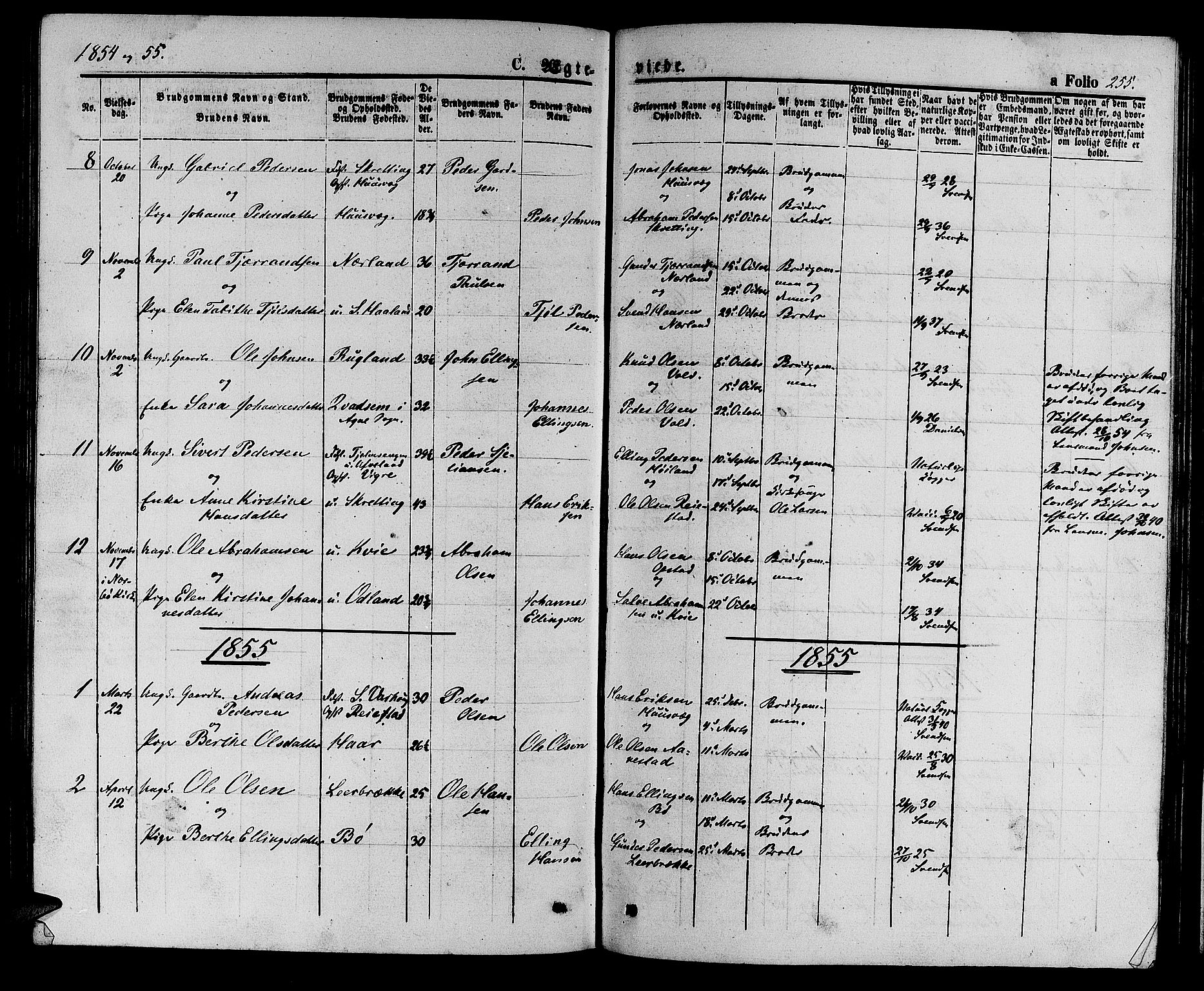 Hå sokneprestkontor, AV/SAST-A-101801/001/30BB/L0002: Klokkerbok nr. B 2, 1854-1883, s. 255