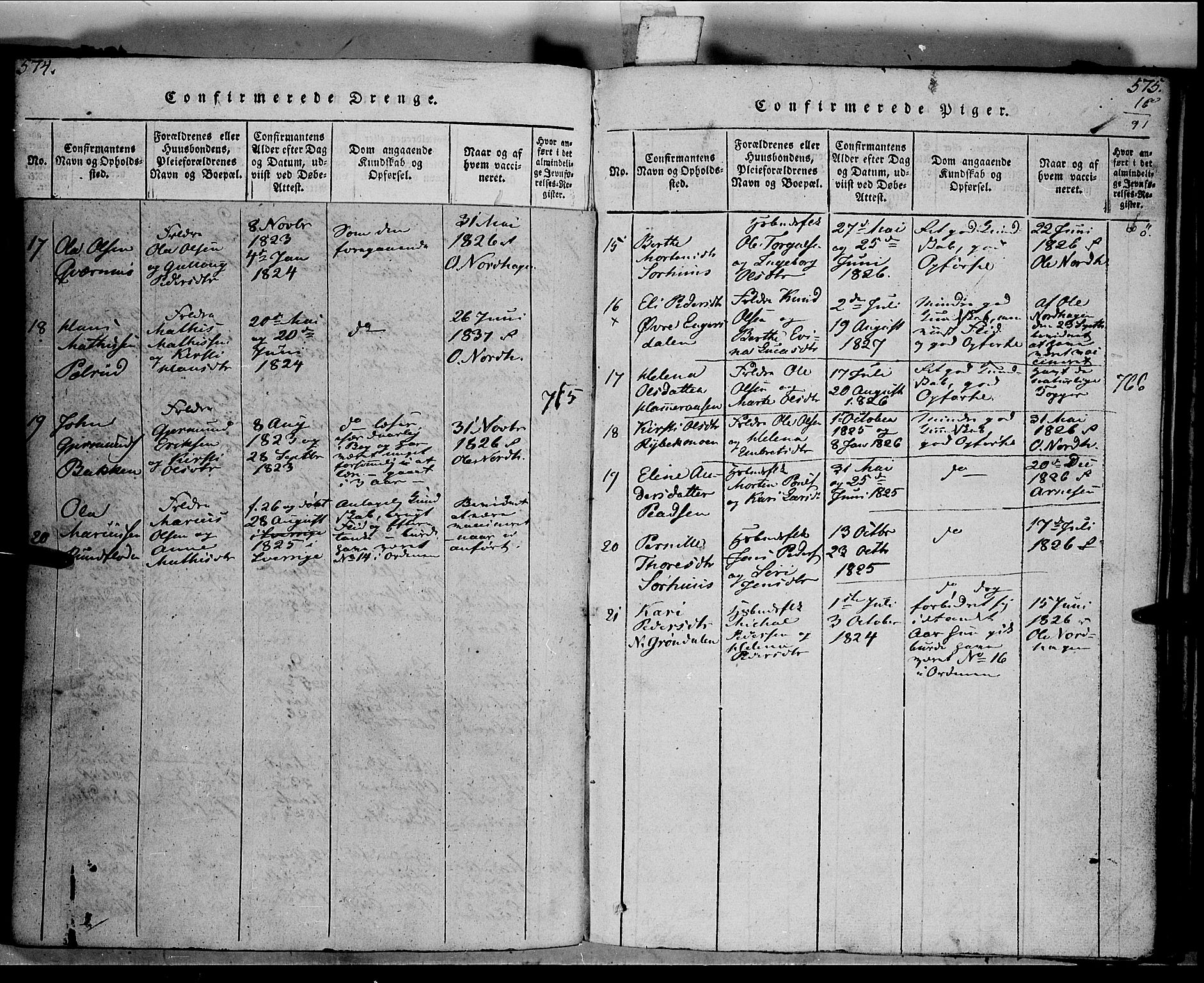 Trysil prestekontor, AV/SAH-PREST-046/H/Ha/Haa/L0003: Ministerialbok nr. 3 /1, 1814-1841, s. 574-575