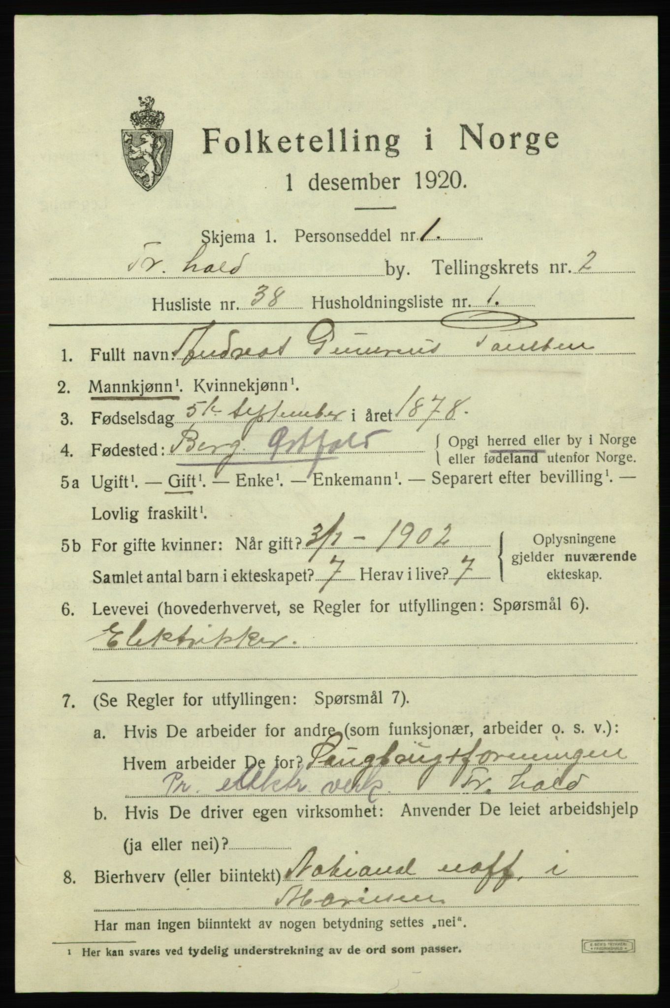 SAO, Folketelling 1920 for 0101 Fredrikshald kjøpstad, 1920, s. 10243