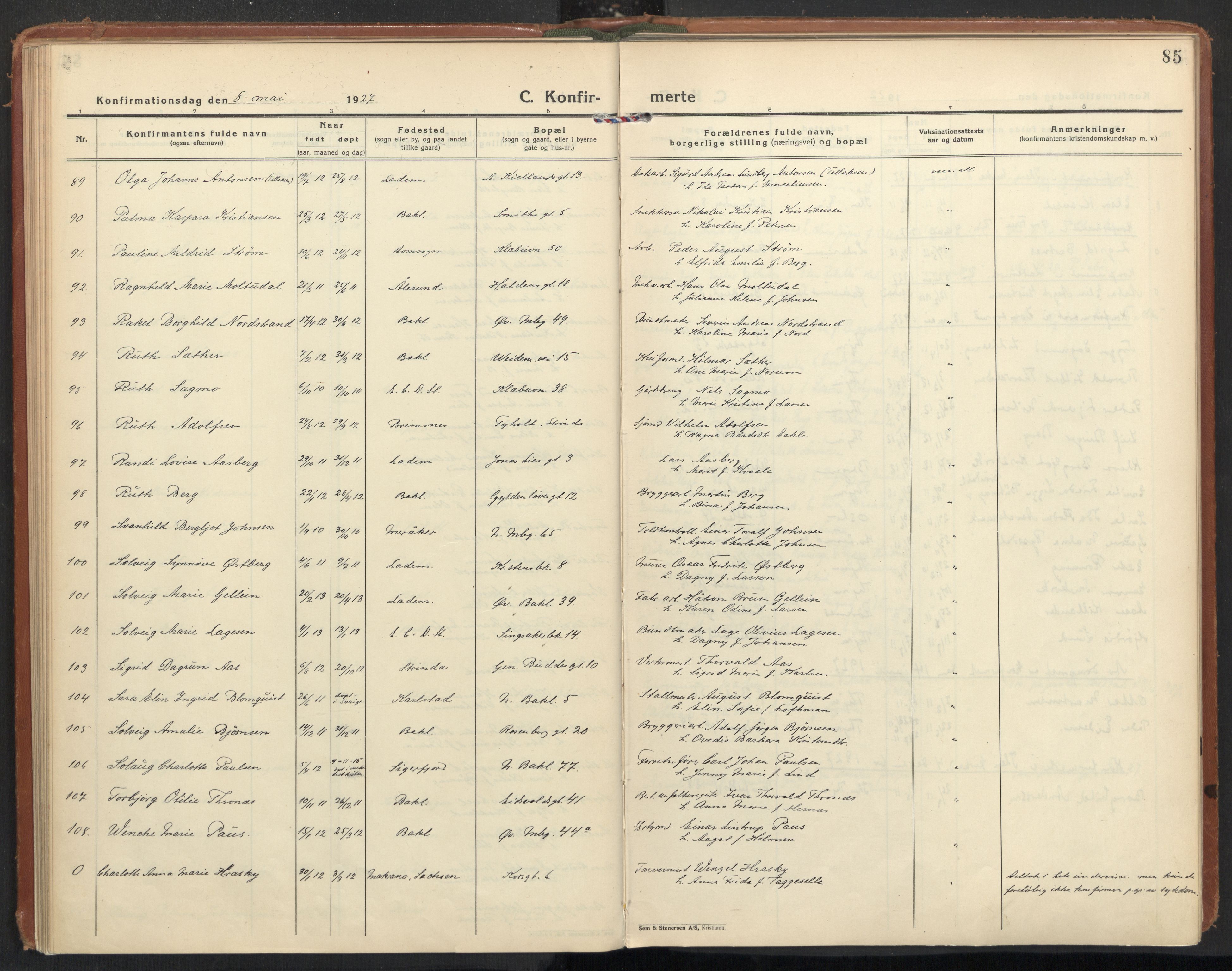 Ministerialprotokoller, klokkerbøker og fødselsregistre - Sør-Trøndelag, AV/SAT-A-1456/604/L0208: Ministerialbok nr. 604A28, 1923-1937, s. 85