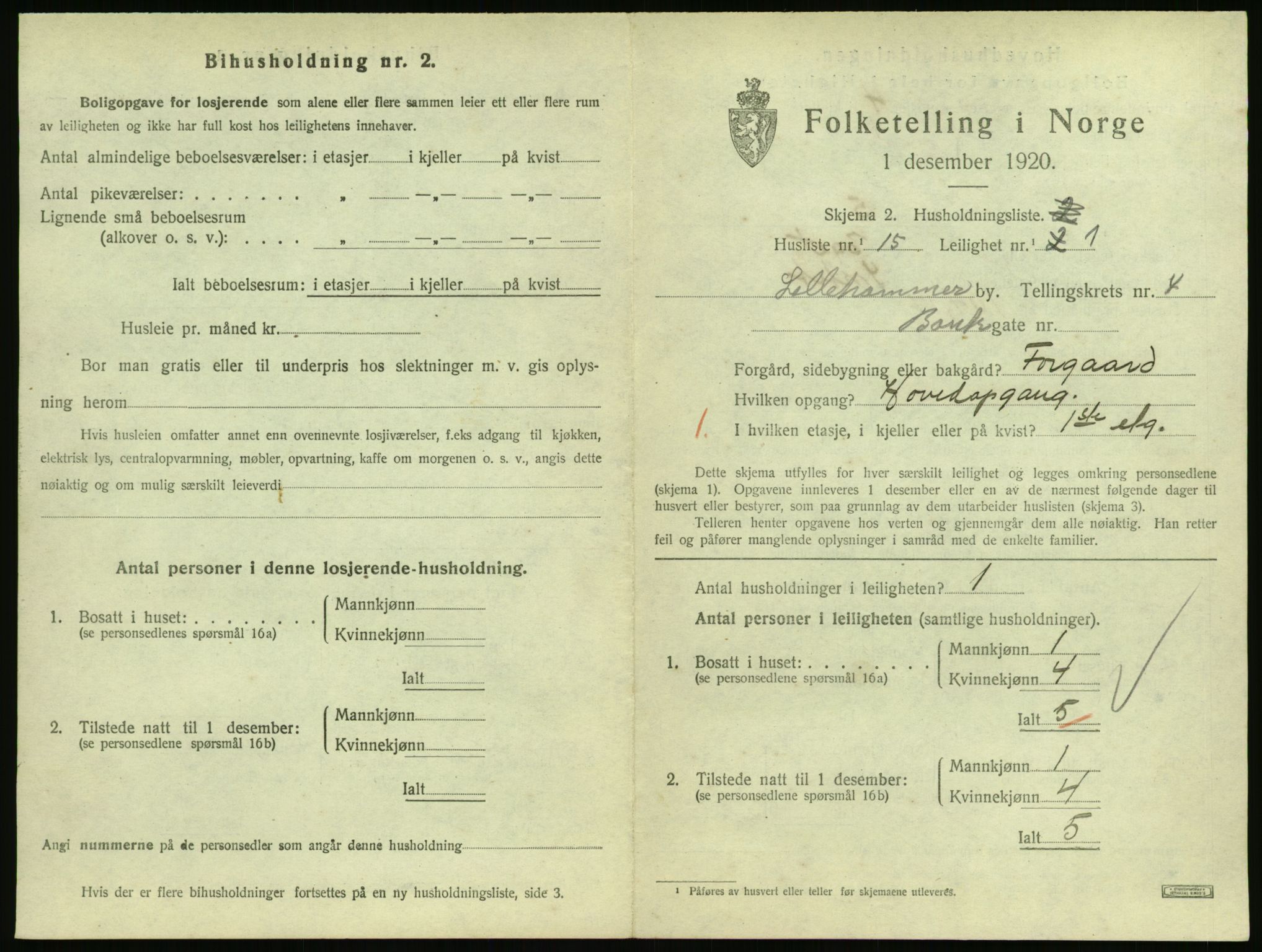 SAH, Folketelling 1920 for 0501 Lillehammer kjøpstad, 1920, s. 2000