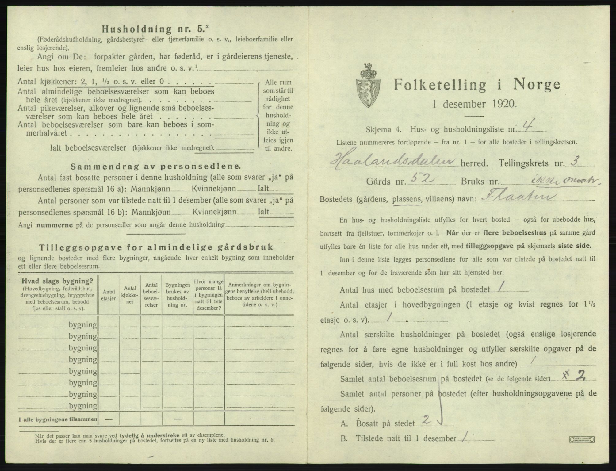 SAB, Folketelling 1920 for 1239 Hålandsdal herred, 1920, s. 101