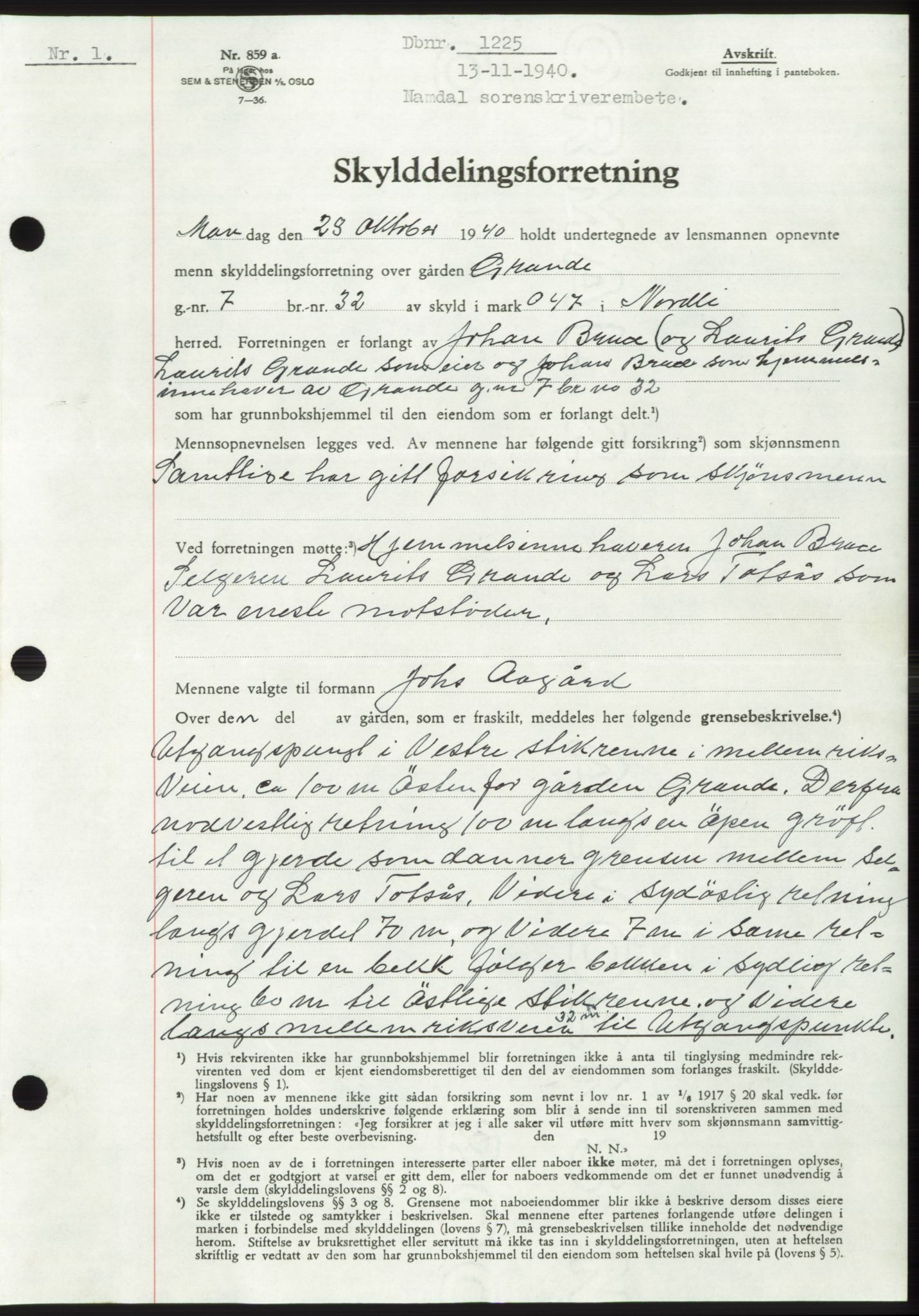 Namdal sorenskriveri, SAT/A-4133/1/2/2C: Pantebok nr. -, 1940-1941, Tingl.dato: 13.11.1940