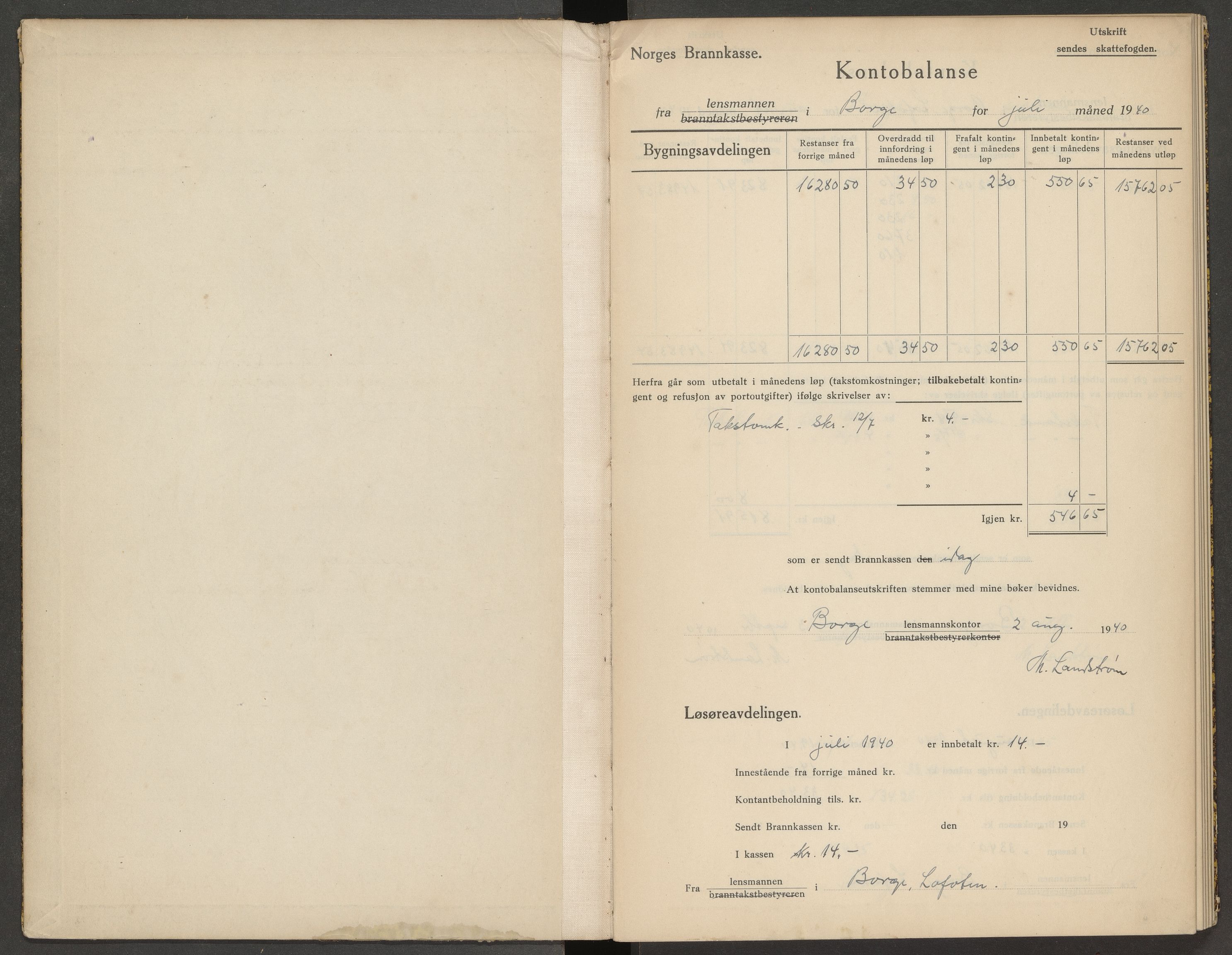 Norges Brannkasse Borge, AV/SAT-A-5600/BT/L0012: Kontobalanse, 1940-1950